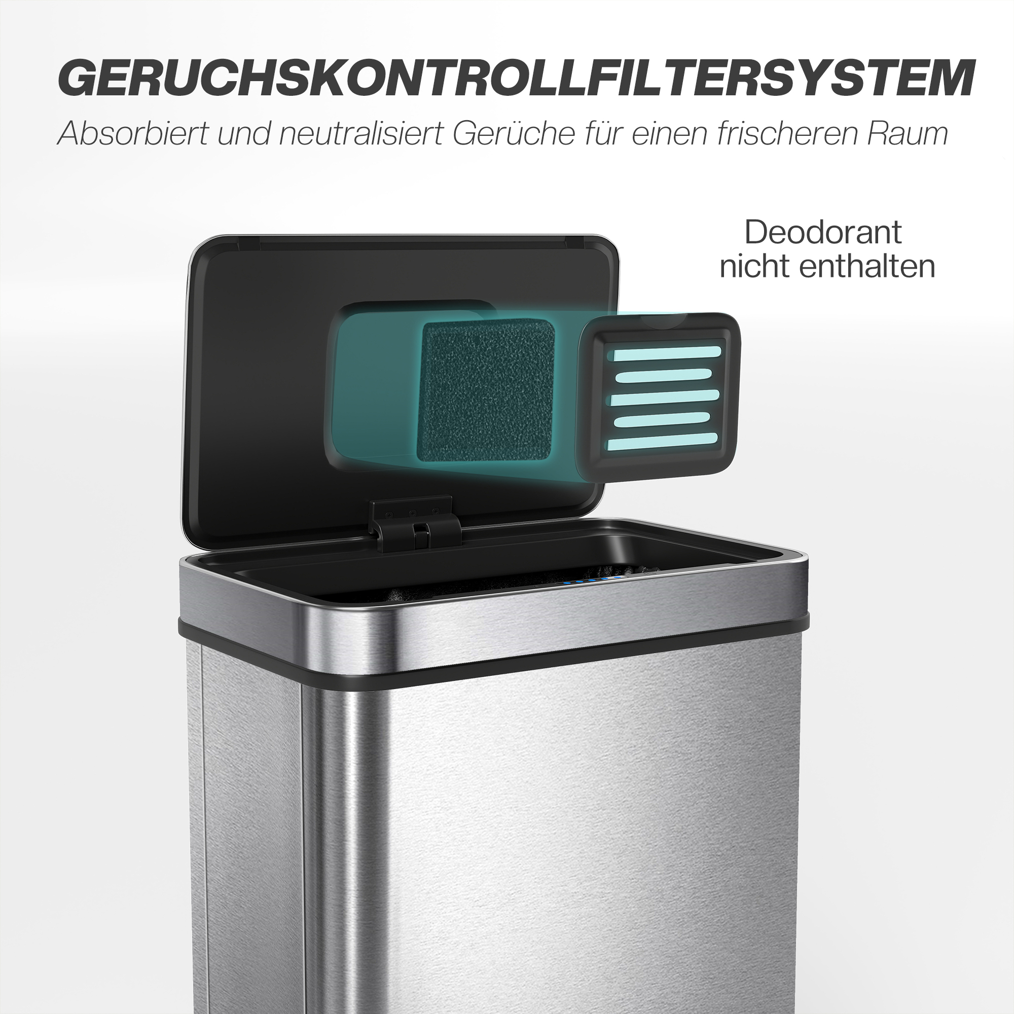 50 L Sensor-Mülleimer, automatischer Deckel, Edelstahl, vielseitig einsetzbar, Silberfarben