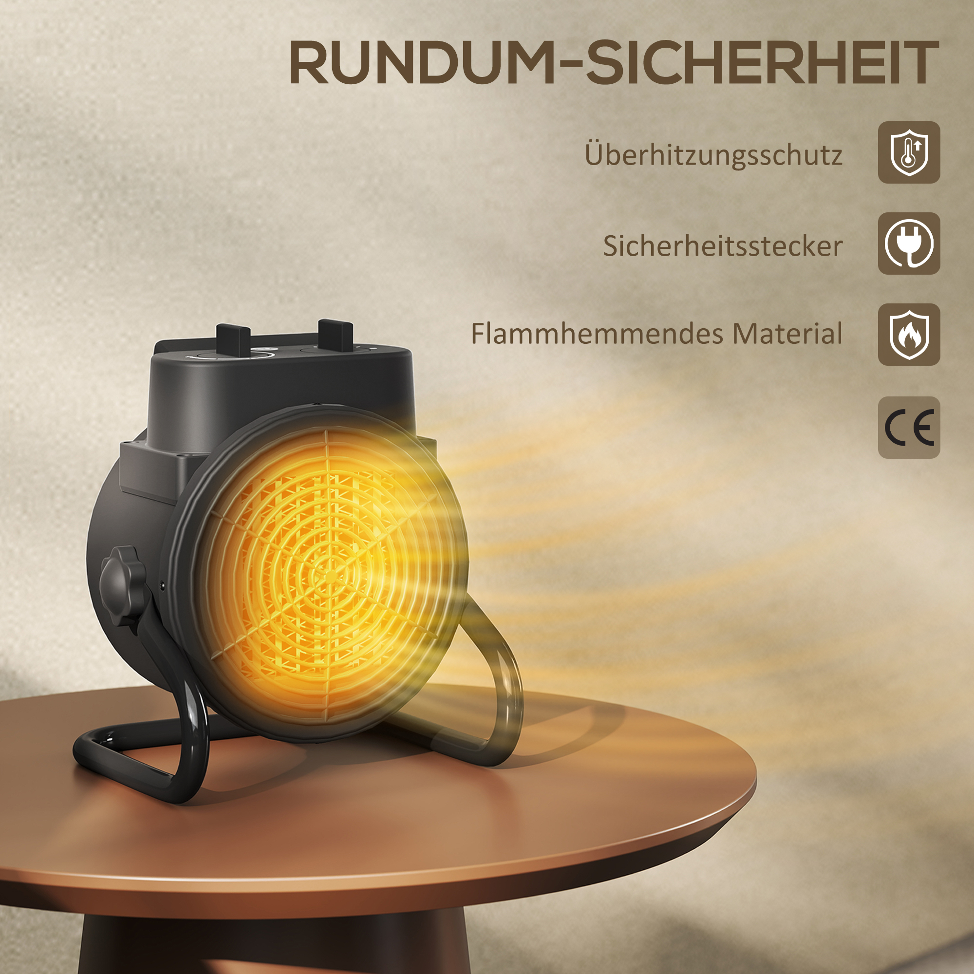 Heizgerät, Heizlüfter mit 3 Modi, einstellbarem Thermostat, Griff, Überhitzungsschutz, 21,5 x 15,8 x 22 cm, Schwarz