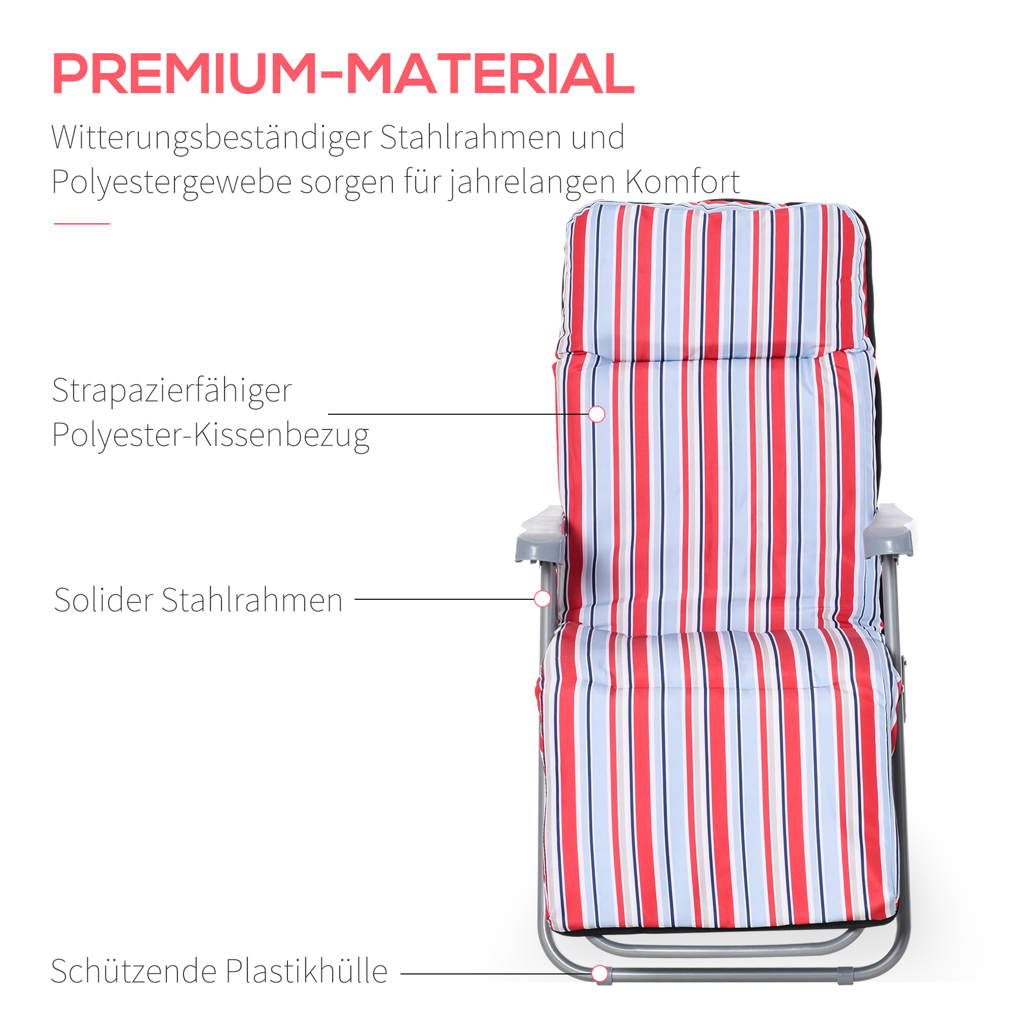2er-Set Liegestuhl Set mit Kissen klappbar Sonnenliege 5 Stufen verstellbarer Rückenlehne Gartenliege Gartenmöbel Set Stahl Polyester Rot 60 x 75 x 65-102 cm