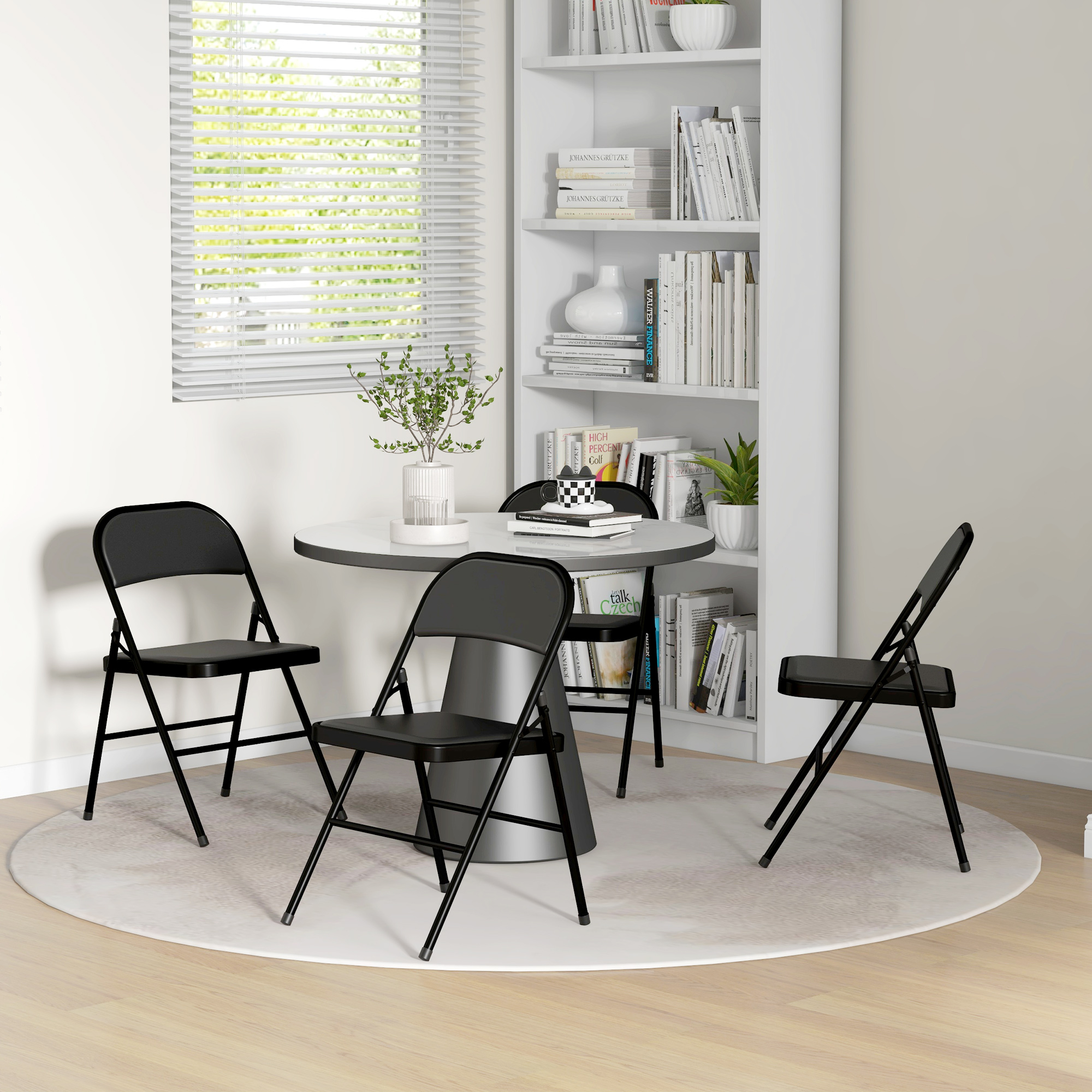 4er-Set Klappstühle, Tragbare Bürostühle, Metallbeine, Faltstuhl für Büro, Empfang, Wartezimmer, Kunstleder, Schwarz