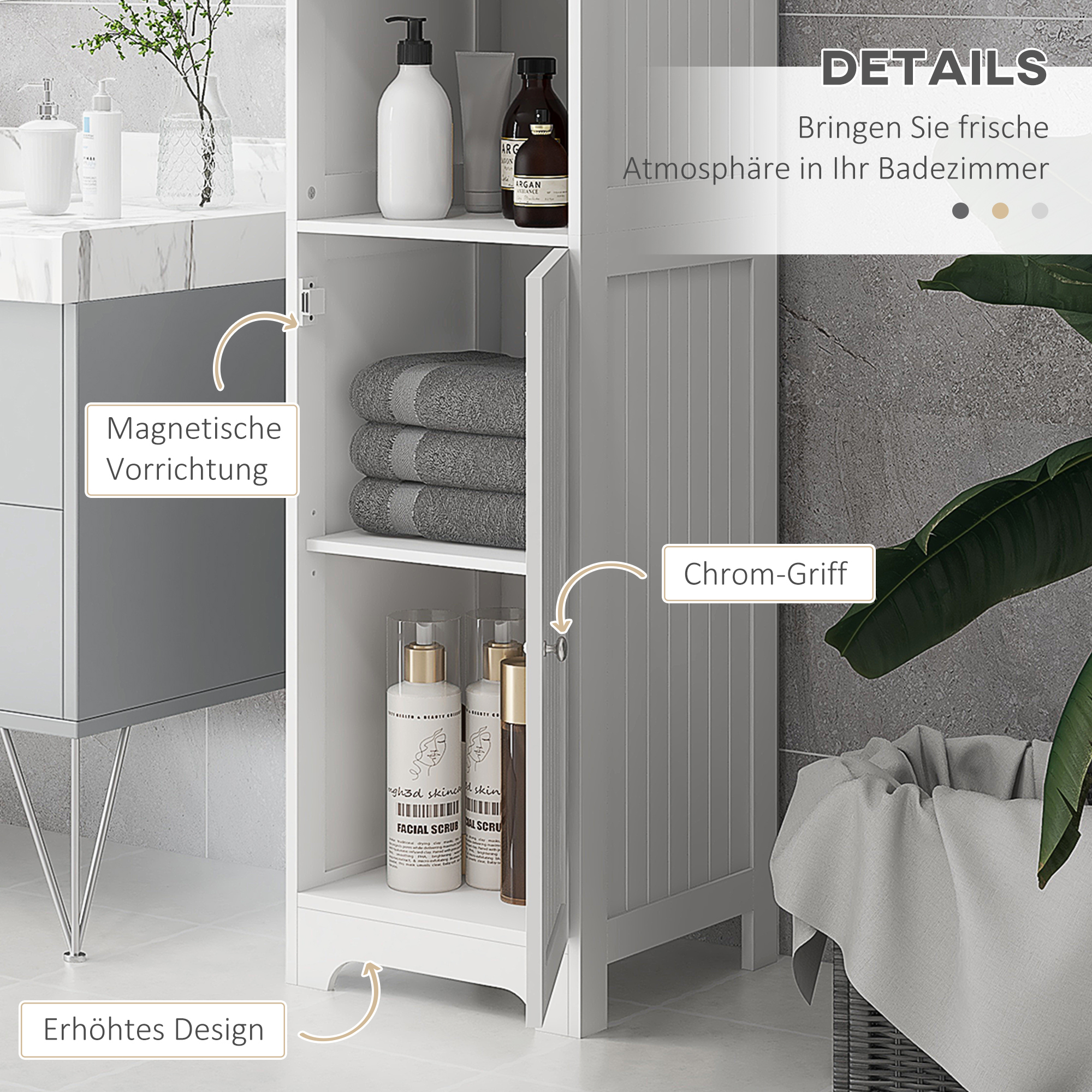 Badezimmerschrank Badschrank Toilettenschrank, 40 cm x 38 cm x 160 cm, Weiß