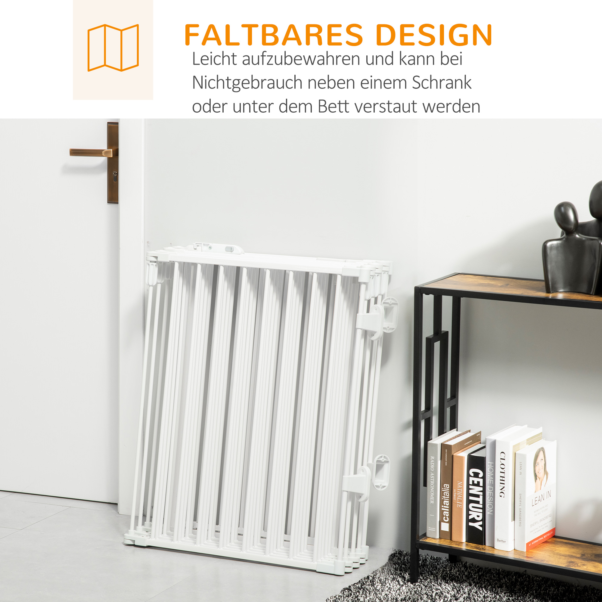 Welpenauslauf Freigehege für Hund Schutzgitter mit Tür Kaminschutzgitter flexible klappbar 8 Paneele je 60 x 76 cm Weiß