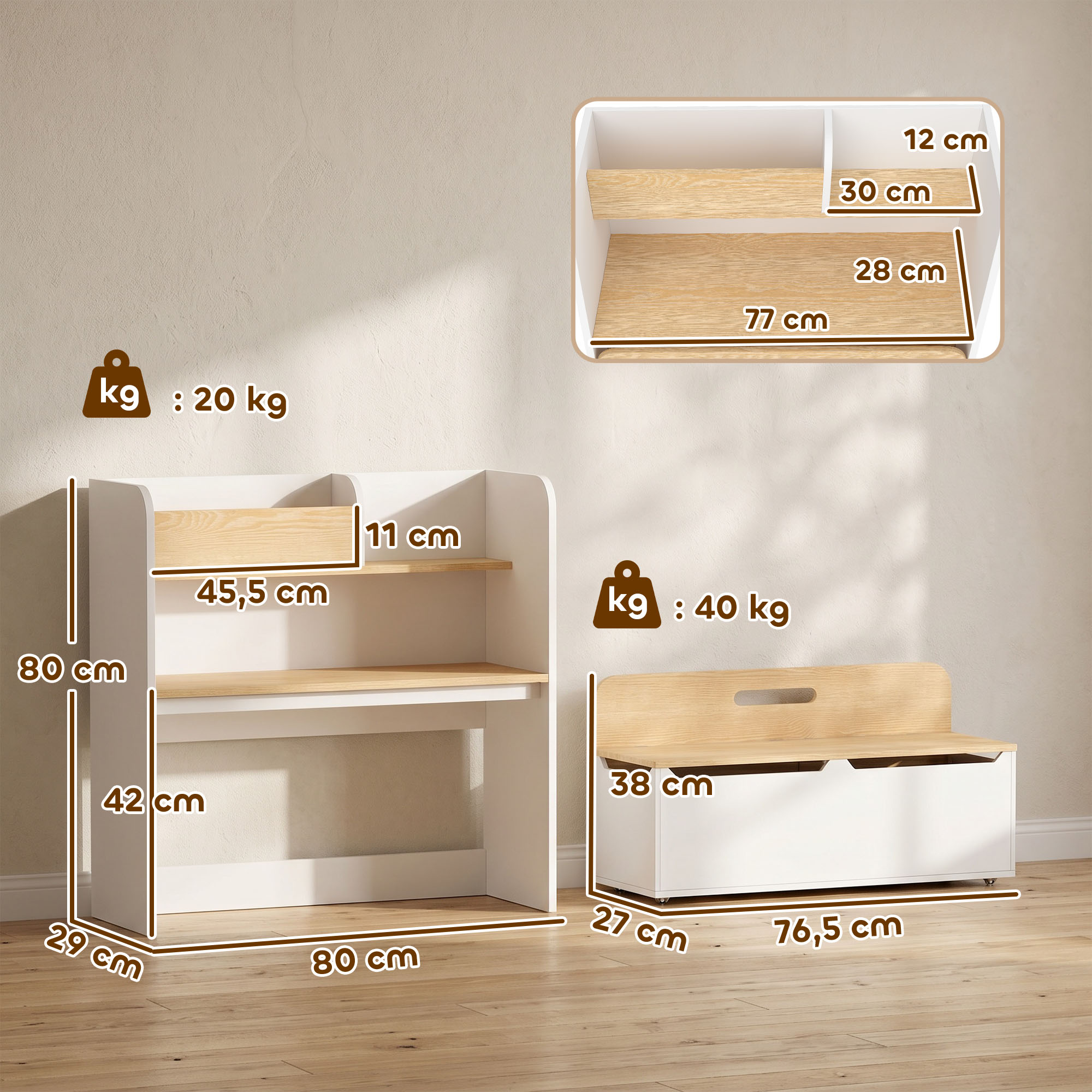 Kindertisch mit Sitzbank 5-in-1 Kindersitzgruppe mit Bücherregal, rollbar Kindertruhenbank mit Aufbewahrungsbox für 3-8