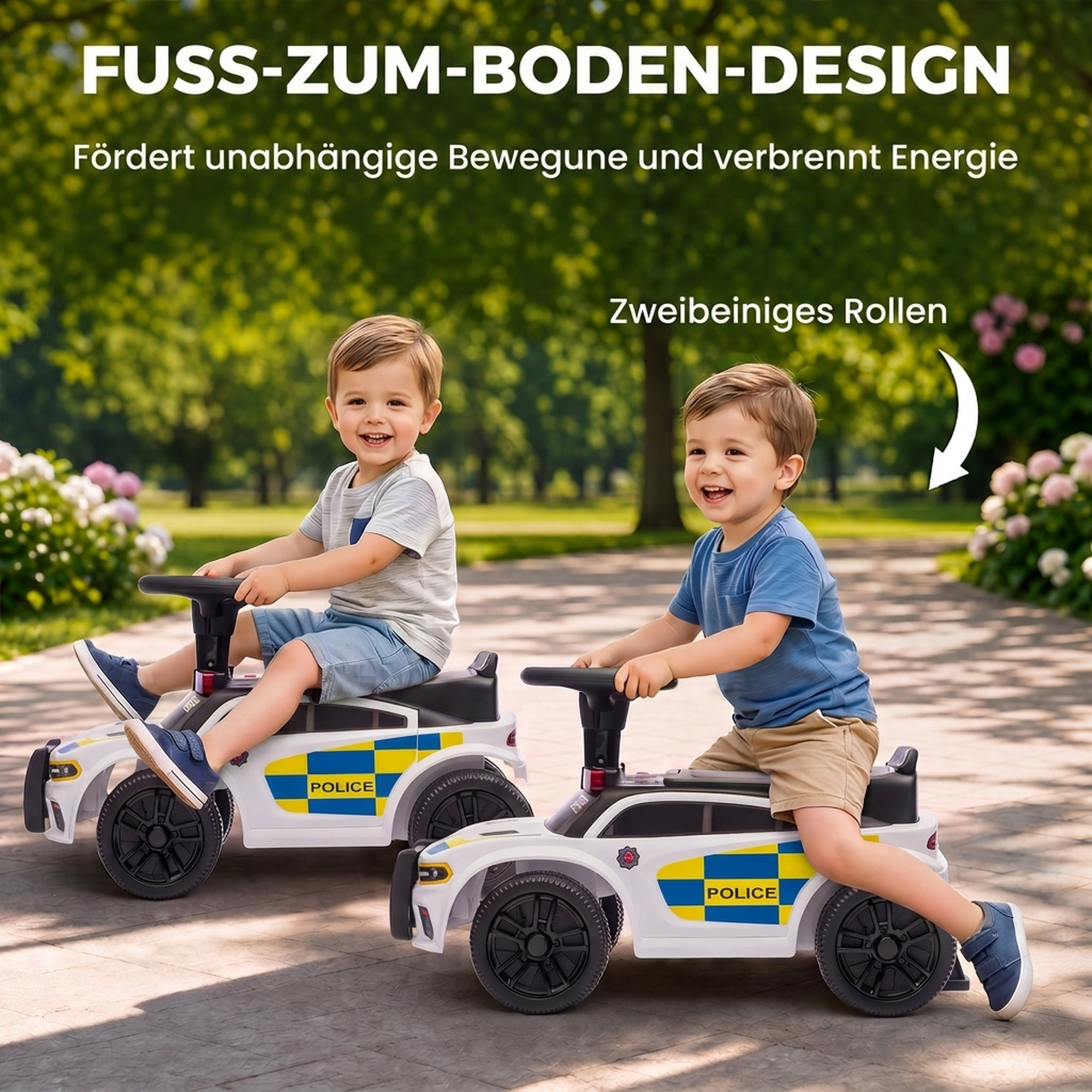 Rutschauto Kinder Polizei Rutschfahrzeug mit Musik Licht Anti-Kipp-Schutz & Stauraum unter dem Sitz 18-36 Monate Weiß