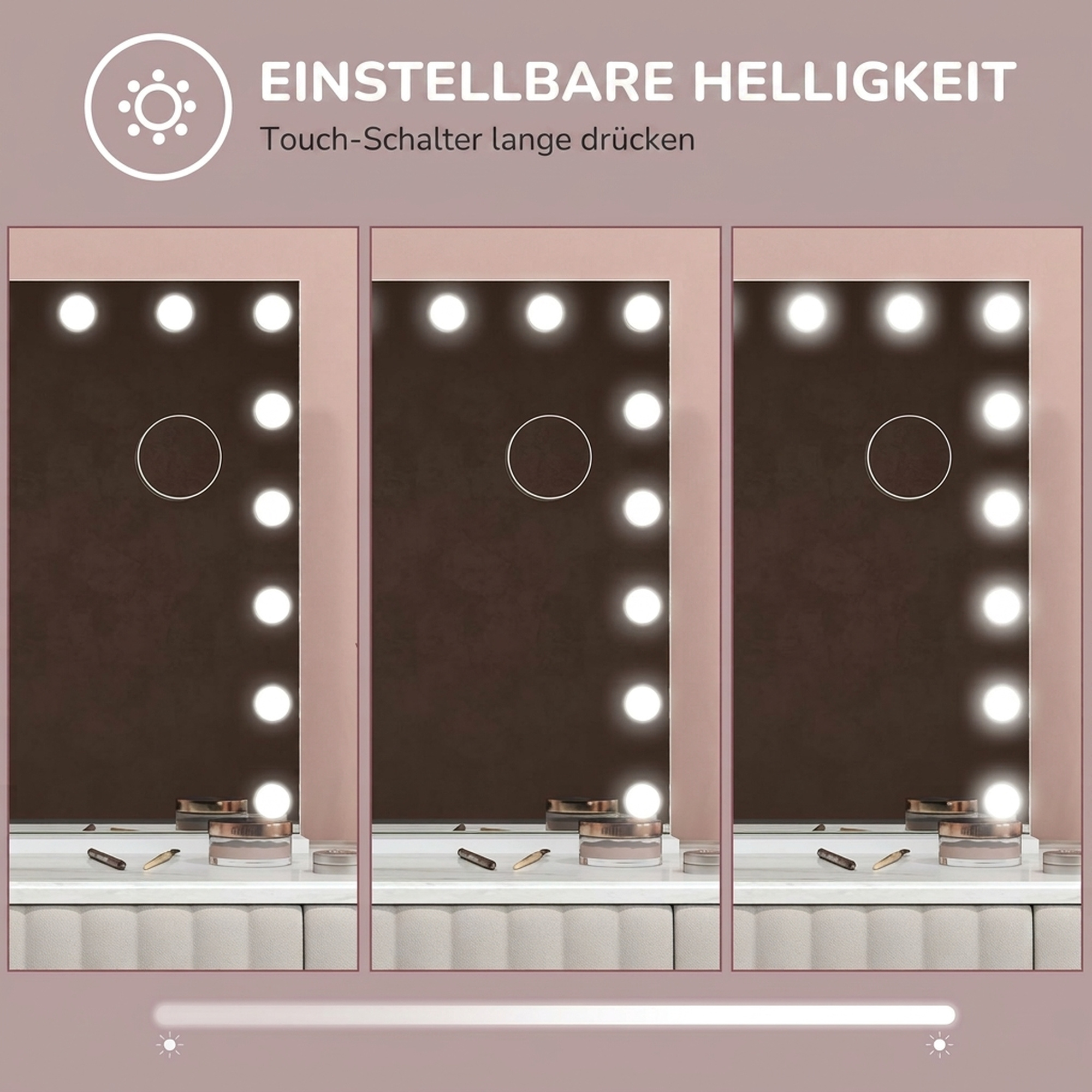 Hollywood Spiegel mit 18 LEDs Schminkspiegel 80x60 cm Kosmetikspiegel mit 3 Lichtfarben, Einstellbare Helligkeit
