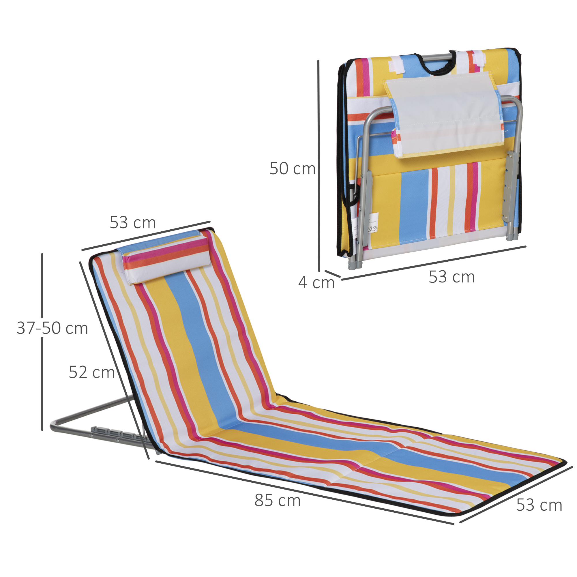 2er-Set Strandmatte, verstellbar, faltbar, 124L x 53B x 37-50H cm, Mehrfarbig
