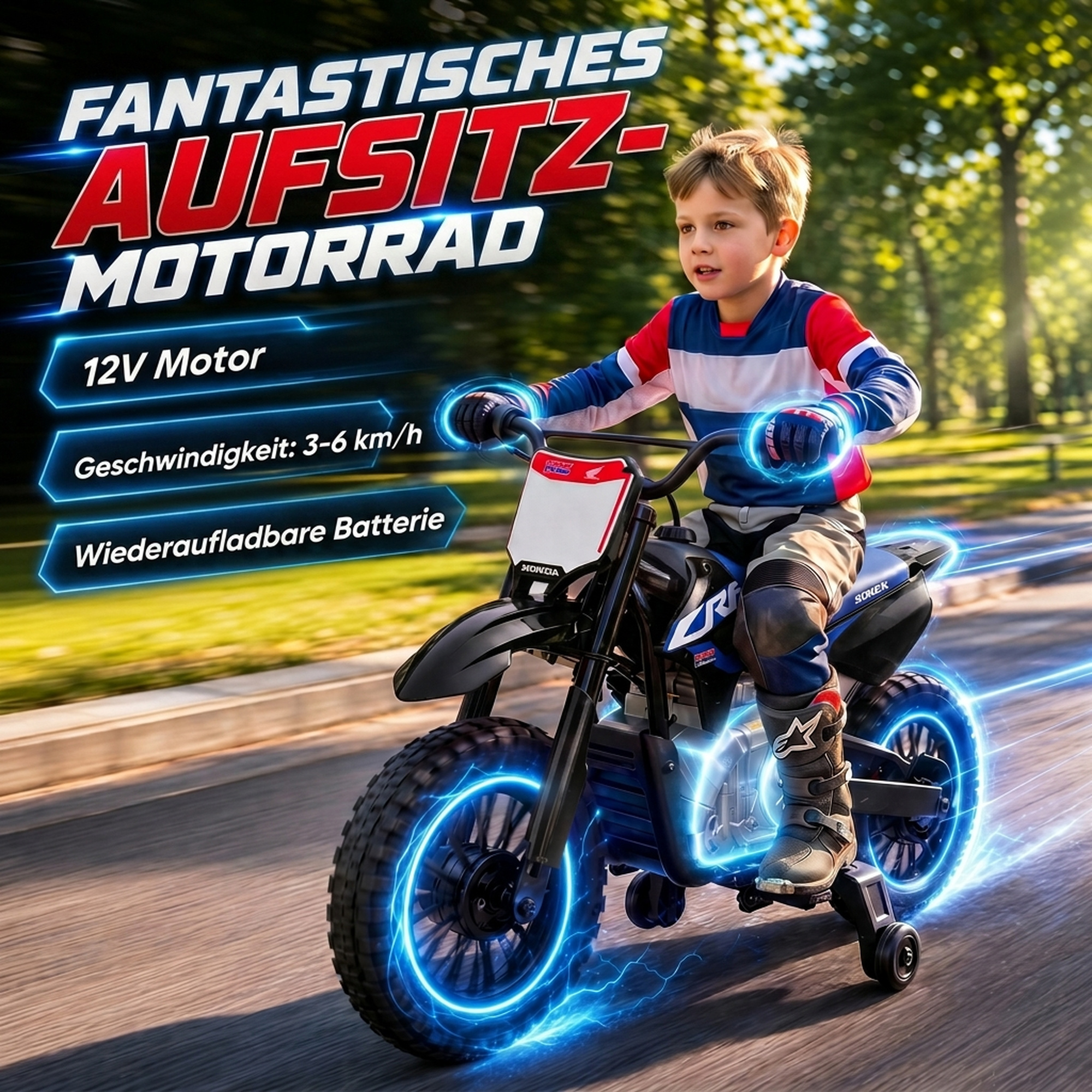 Elektro Motorrad Kinder HONDA CRF 450R 12V Kinder Motocross mit 35W Motor Lithium Akku Hinterradfederung 12 Zoll Rädern