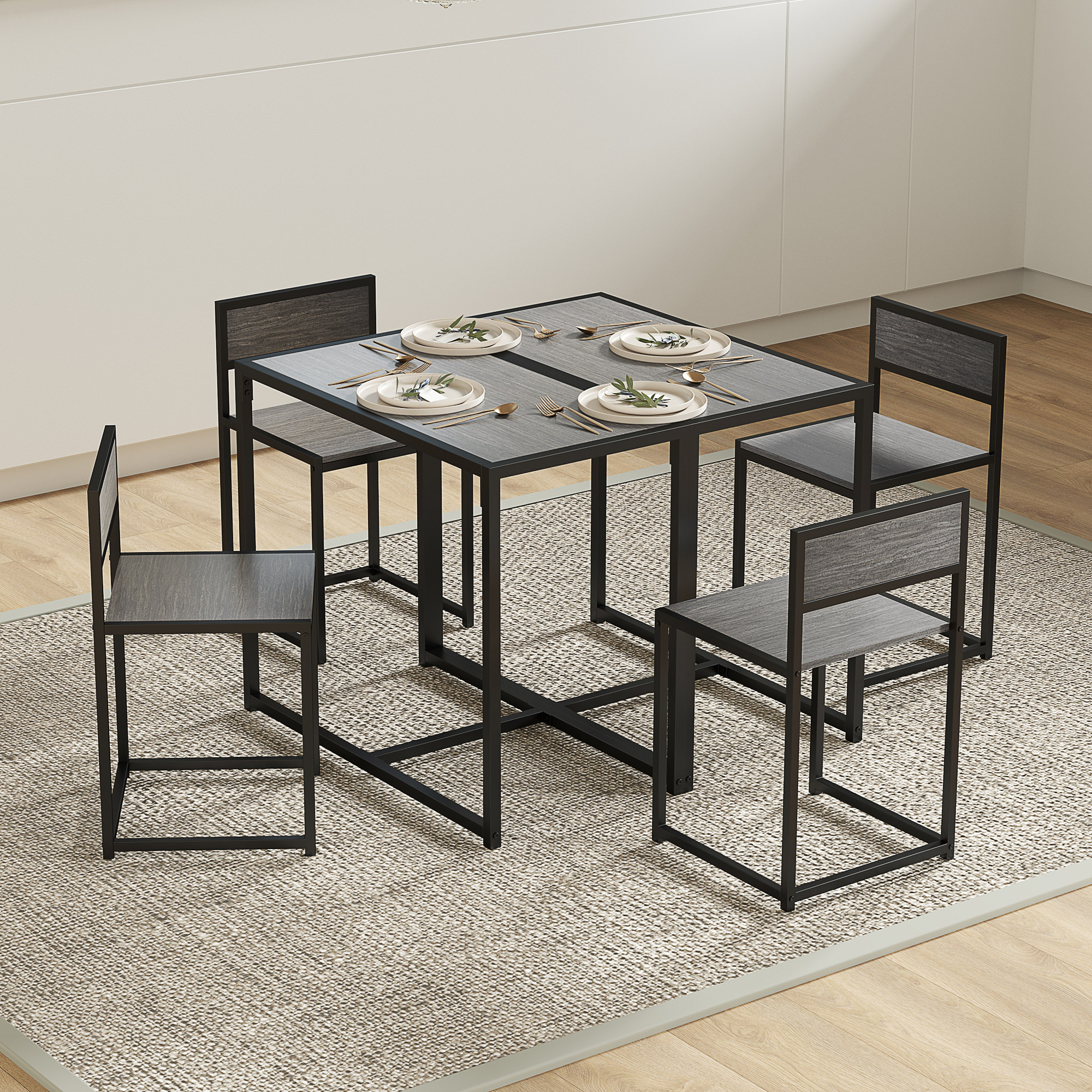 3-teiliges Bartisch-Set Hochtisch-Set 3-teilig, 2 Stühle, 1 Tisch, 90 cm x 47 cm x 76  cm, Grau