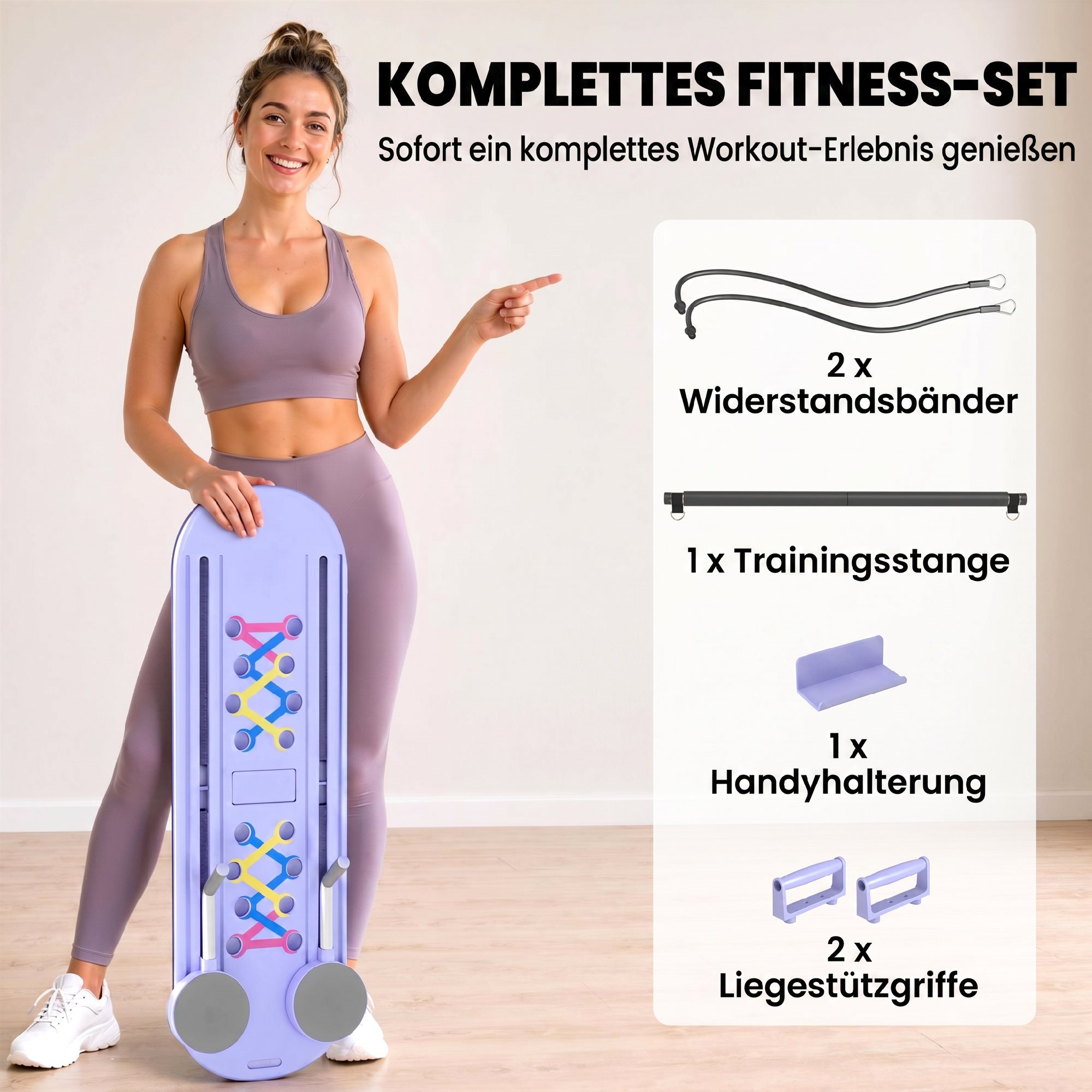 4-in-1 Pilates Board Set mit Widerstandsbänder klappbar Multifunktioneller Pilates Gerät