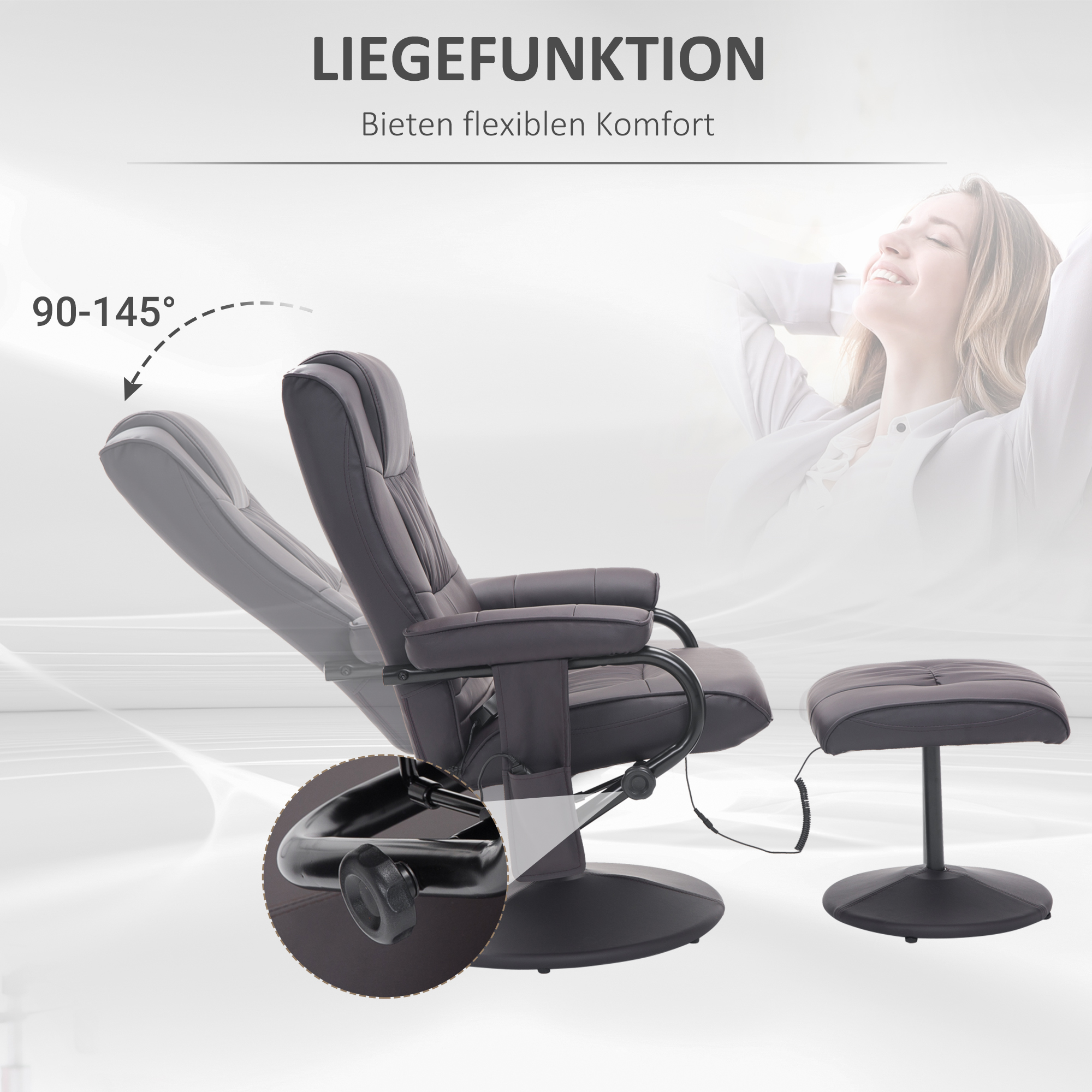 Massagesessel Relaxsessel, inkl. Fußhocker, 10 Vibrationspunkte, 1 Fernbedienung; 77 cm x 84 cm x 95 cm, Braun