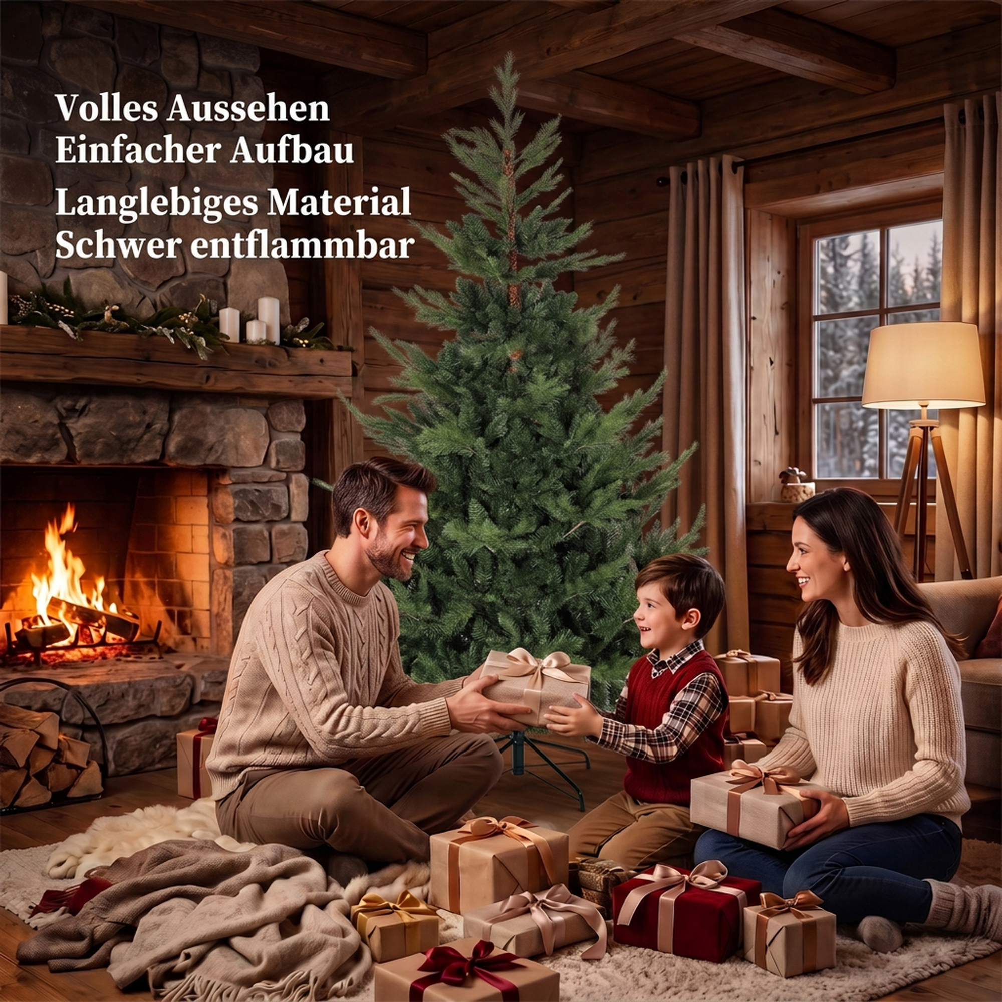 Weihnachtsbaum, Kunsttanne, realistisches Aussehen, schneller Aufbau, Kunststoff, Grün, 140 x 140 x 210cm