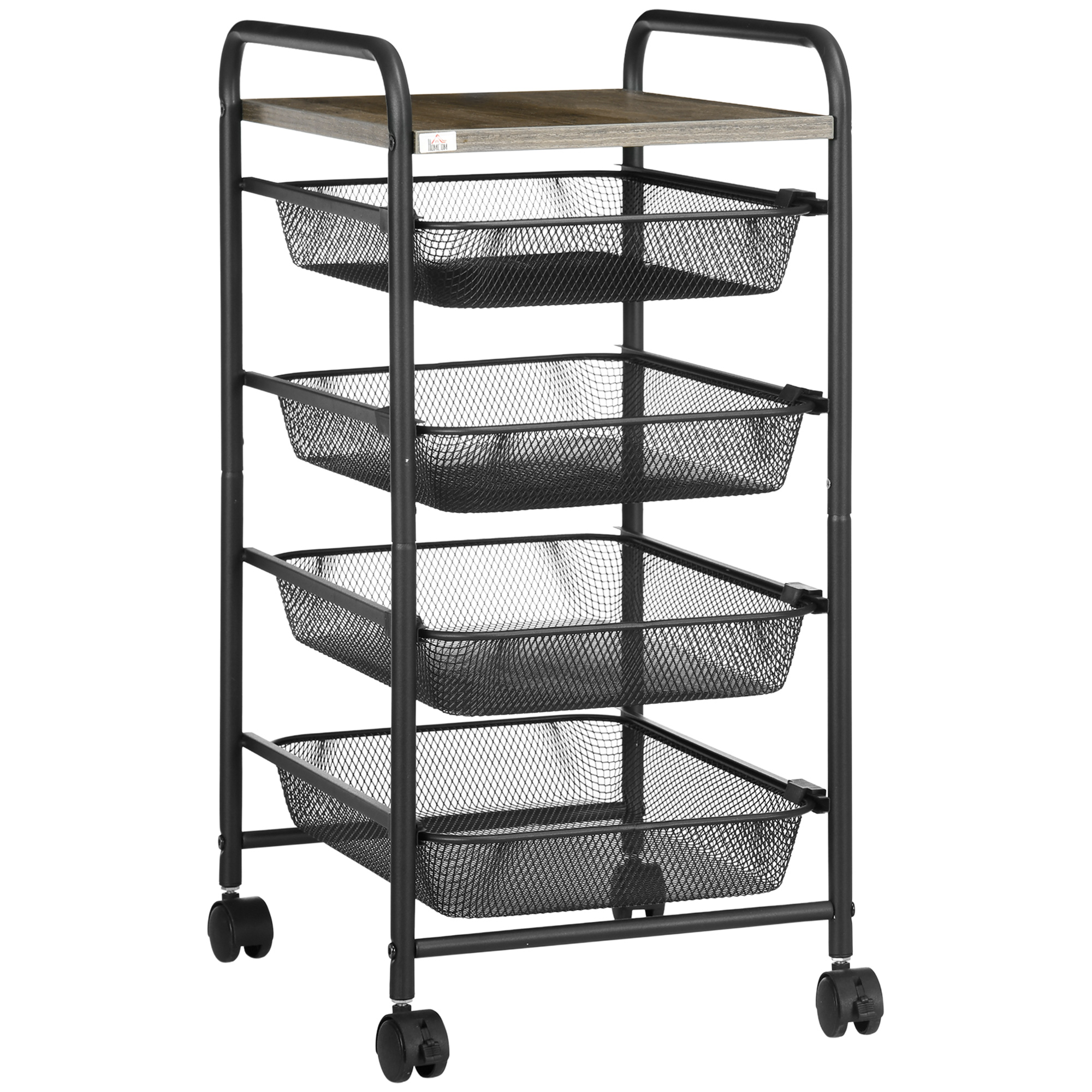 Rollwagen mit 4 Körben, Küchenwagen, 4 Räder mit 2 Bremsen, Allzweckwagen, Schwarz, 41,5 x 31 x 66 cm Rollwagen mit 4 Körben, Küchenwagen, 4 Räder mit 2 Bremsen, Allzweckwagen, Schwarz, 41,5 x 31 x 66 cm