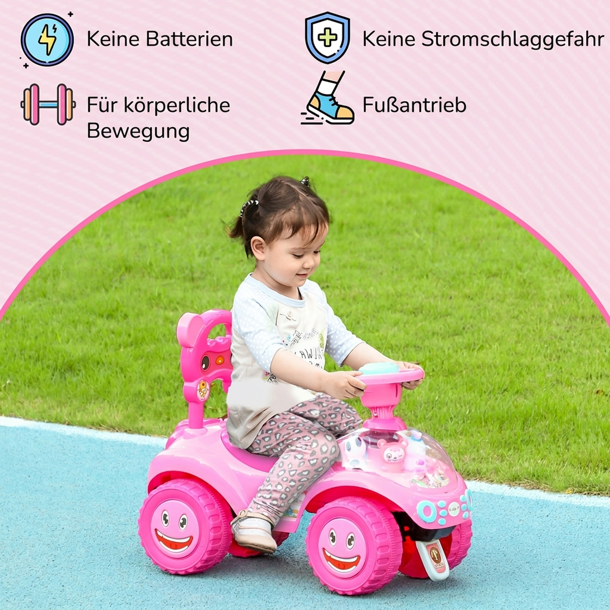 Rutschauto Kinder Rutschfahrzeug mit Musik Hupe, Licht Anti-Kipp-Schutz & Stauraum unter dem Sitz, 18-36 Monaten, Rosa