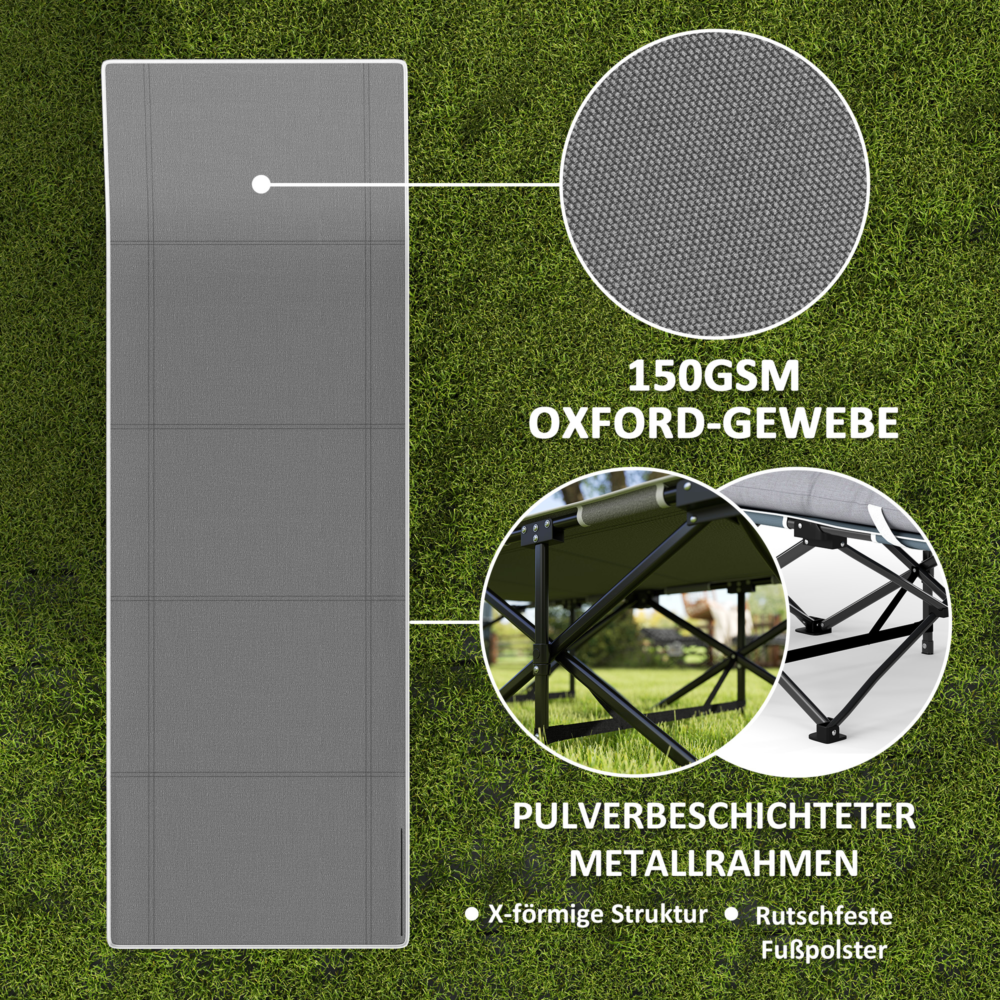 Klappbares Campingbett, Feldbett mit Matratze, ergonomisch, Metallrahmen, Schwarz