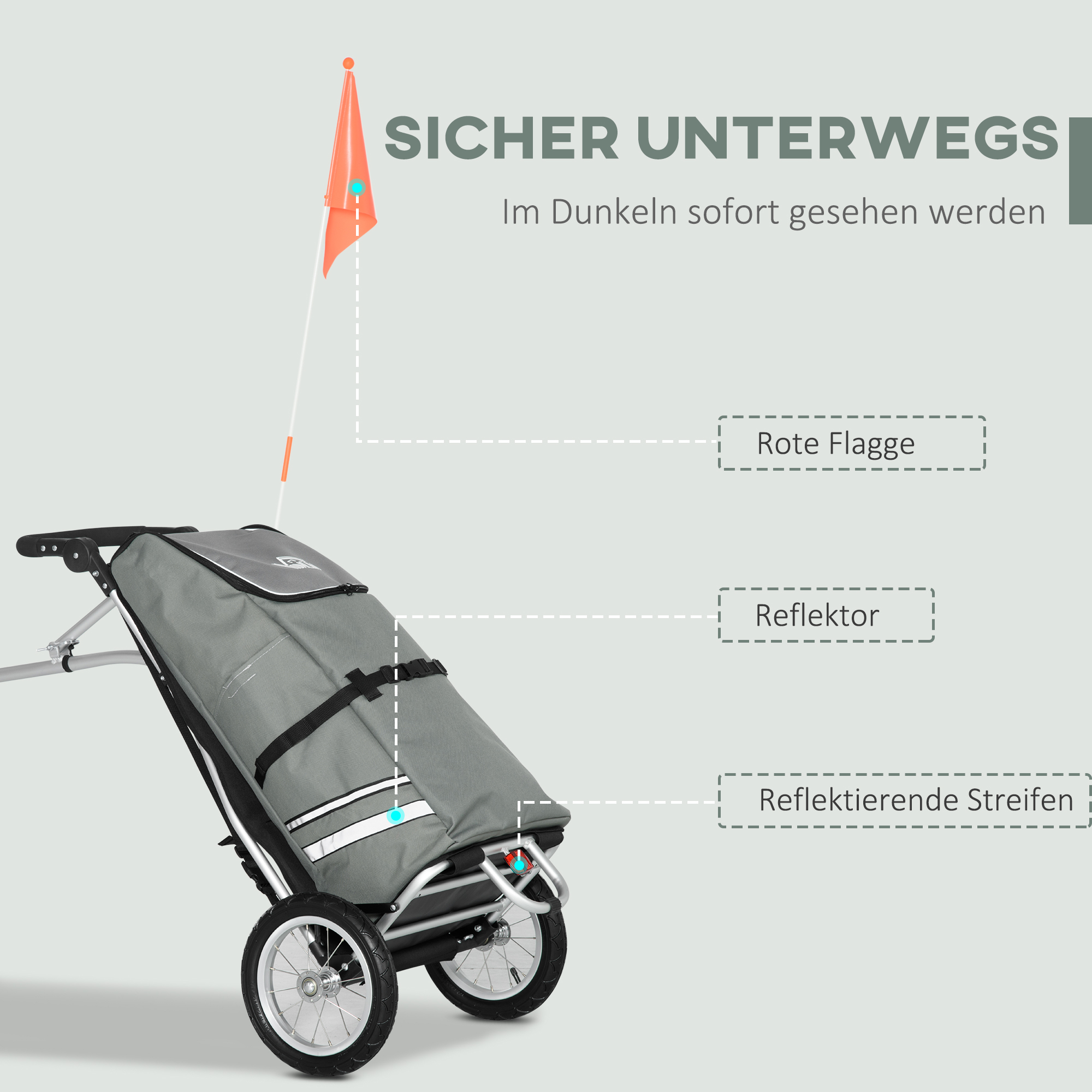 3-in-1 Einkaufstrolley Einkaufswagen Fahrradanhänger Sackkarre, 53 x 43 x 110cm , Grau+Silber