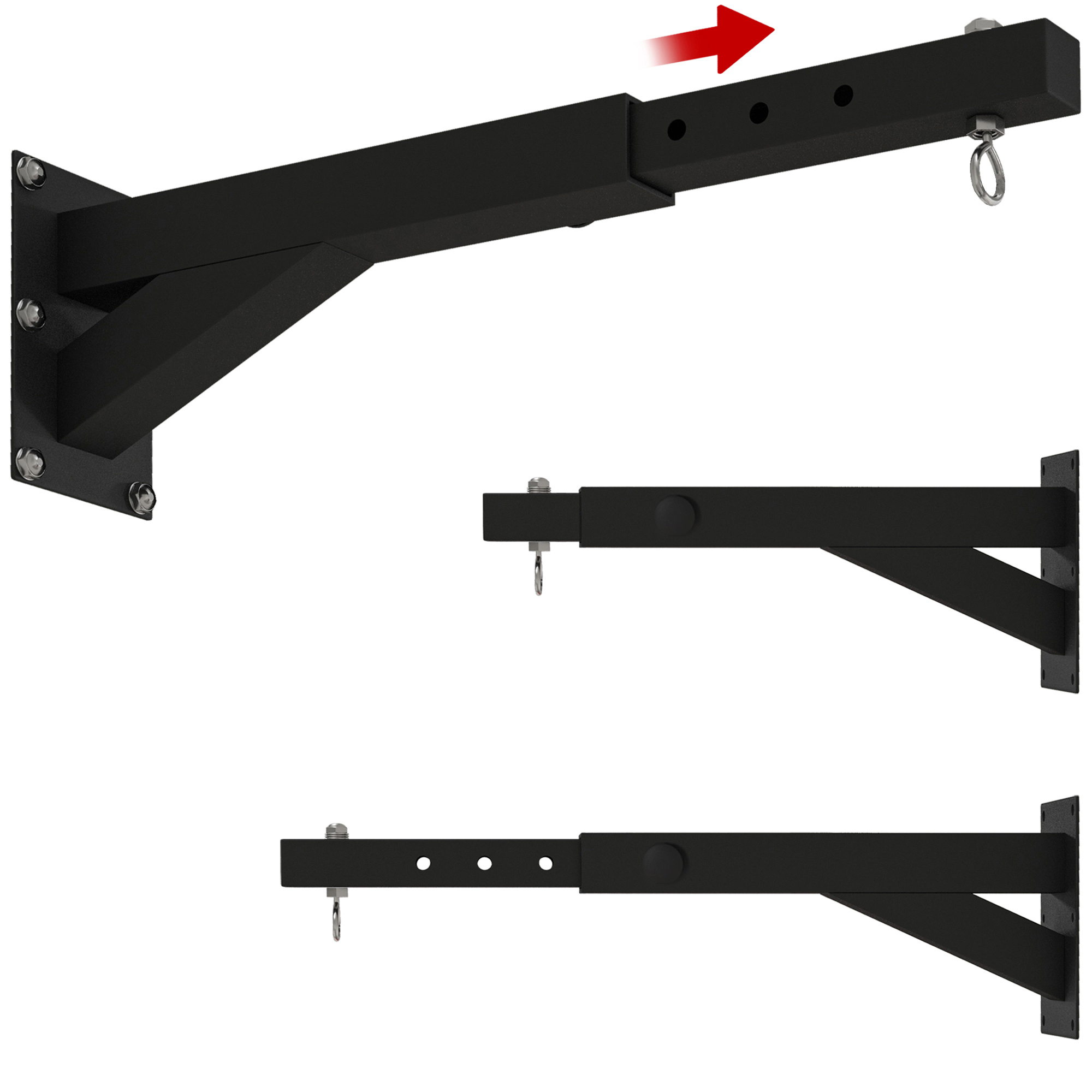 Boxsackhalterung, 5-stufig längenverstellbar, Wandmontage, bis 60 kg, Stahl, Schwarz Boxsackhalterung, 5-stufig längenverstellbar, Wandmontage, bis 60 kg, Stahl, Schwarz