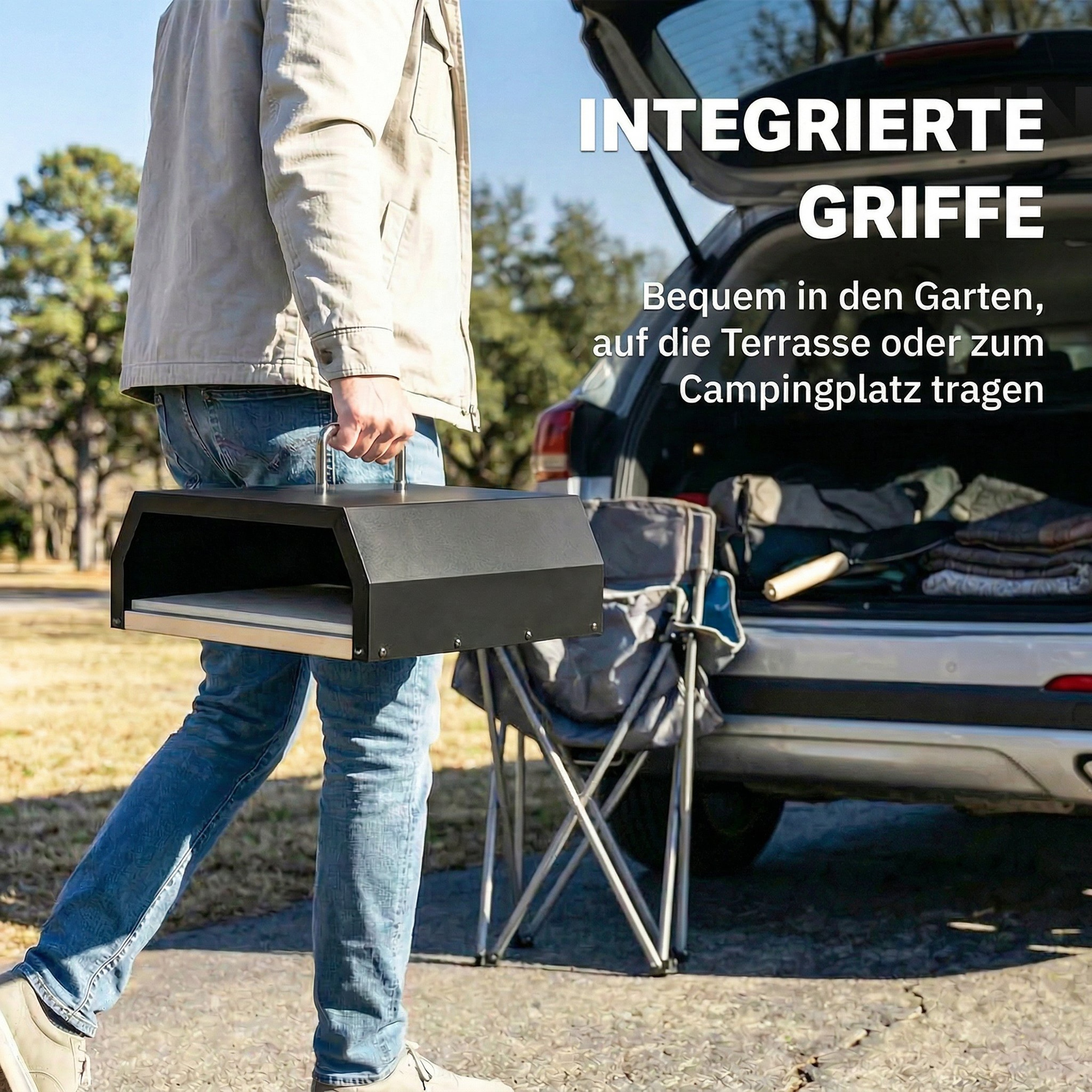 3-in-1 Outdoor Pizzaofen Holzbefeuert Pizza Ofen 2 Ebene Backofen mit Pizzastein Griffen Pizzaschaufel
