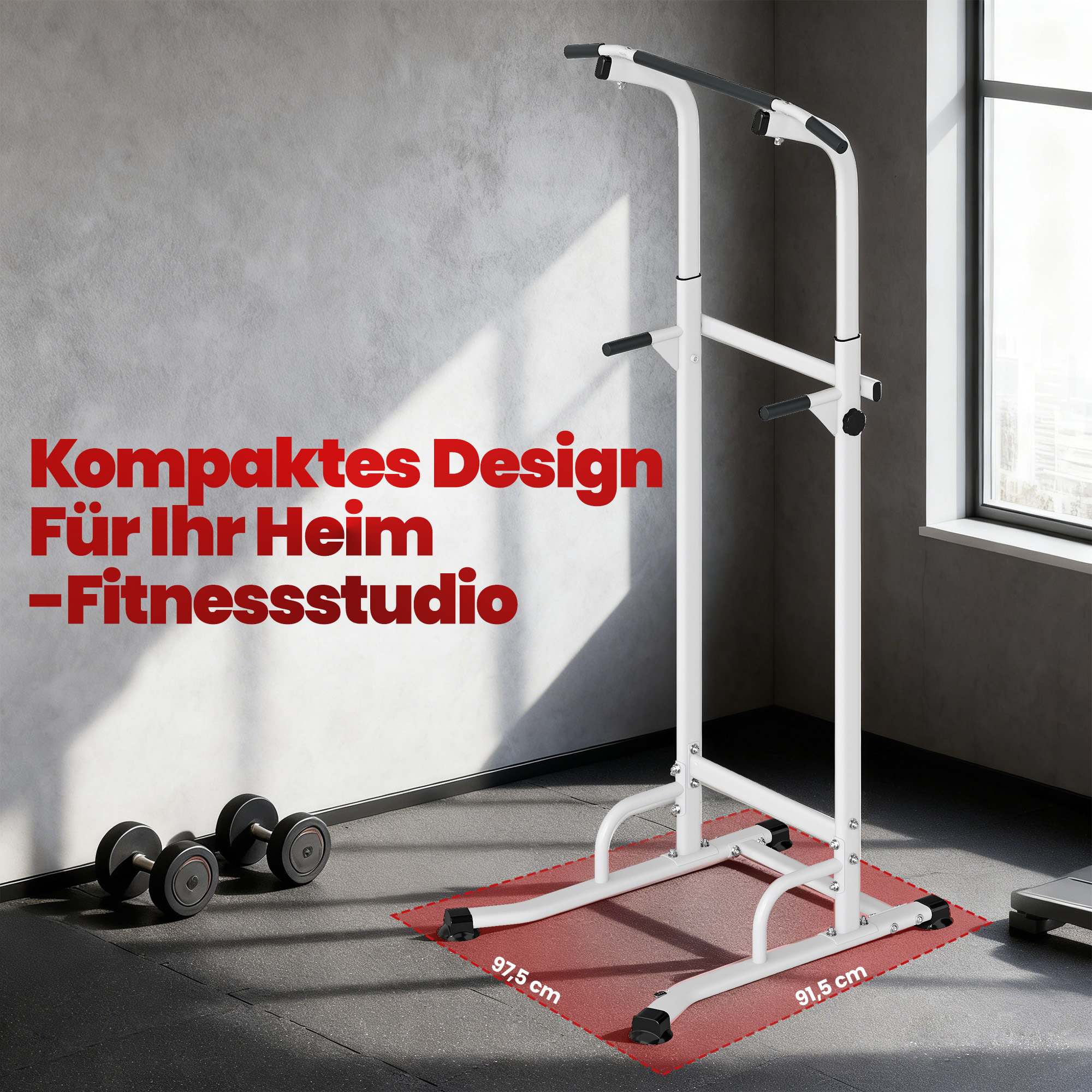Power Tower höhenverstellbar 176,5-227 cm Dip-Station multifunktional mit Stahlrahmen 120 kg Belastbarkeit