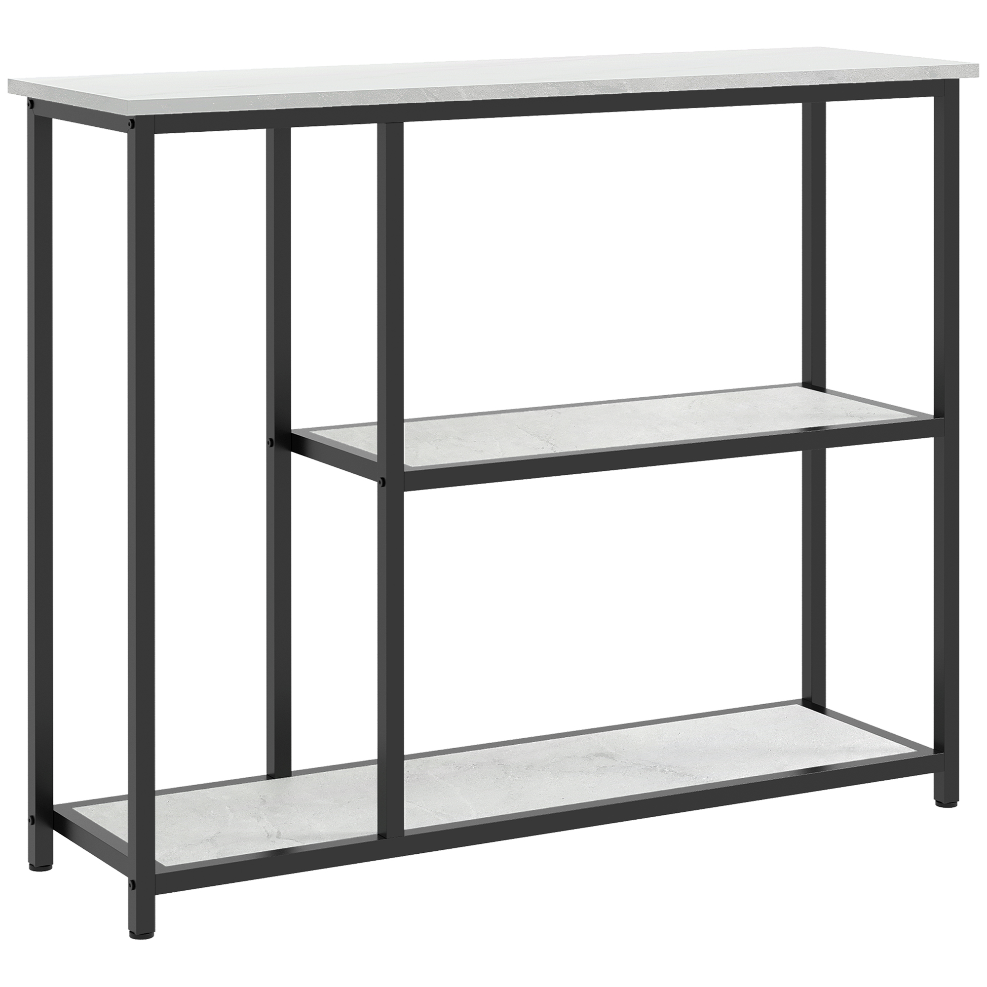 Konsolentisch im Industriedesign, 2 Regale, Marmor-Optik, Schwarz + Weiß Konsolentisch im Industriedesign, 2 Regale, Marmor-Optik, Schwarz + Weiß