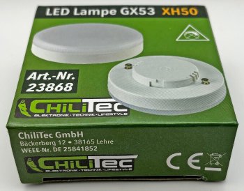 LED Leuchtmittel GX53 "XH 50" warmweiß, 5W, 431lm, Ø75x25mm, 120°, 3000k