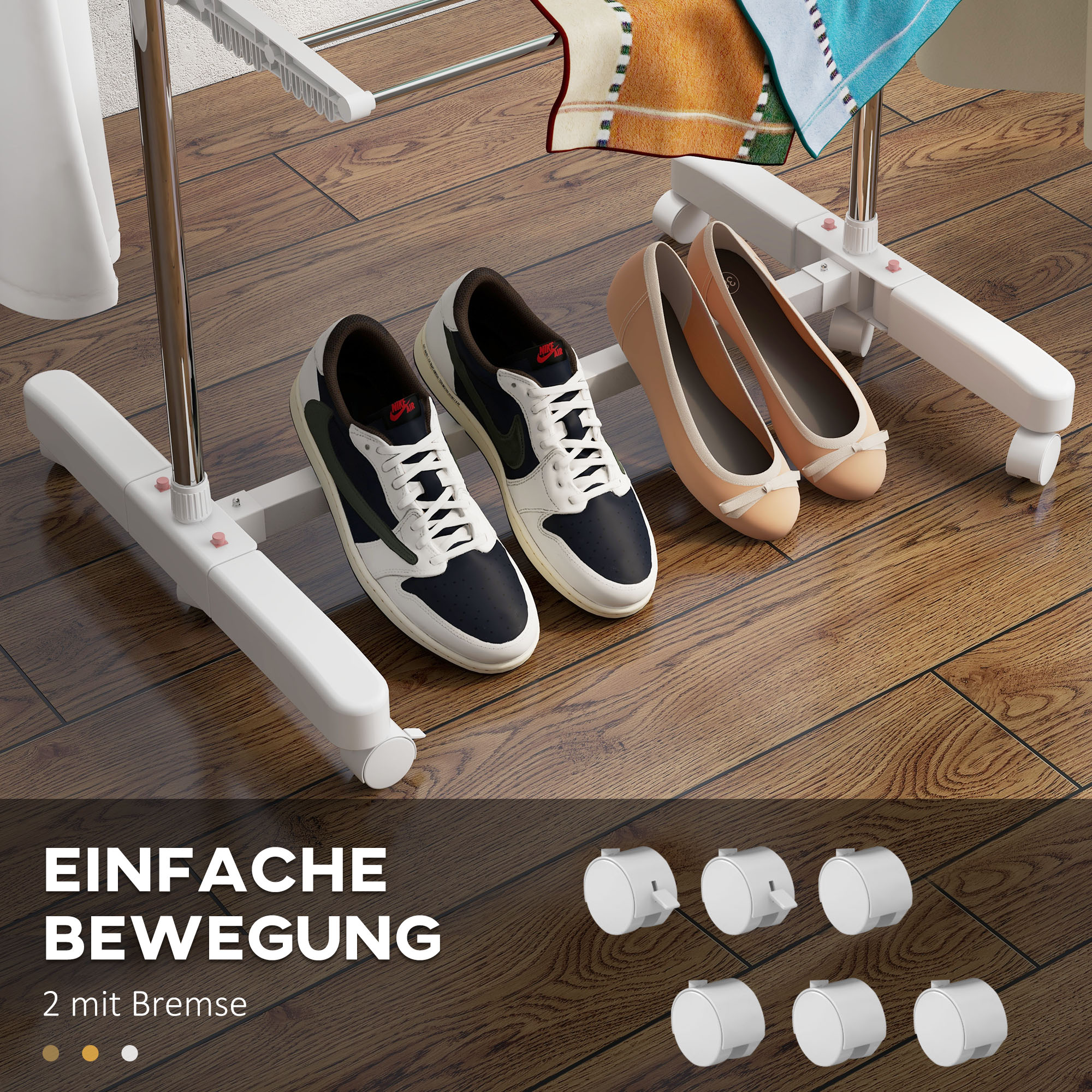 mobiler Wäscheständer, Wäschetrockner, 3 Ebenen, klappbar, Silber + Weiß