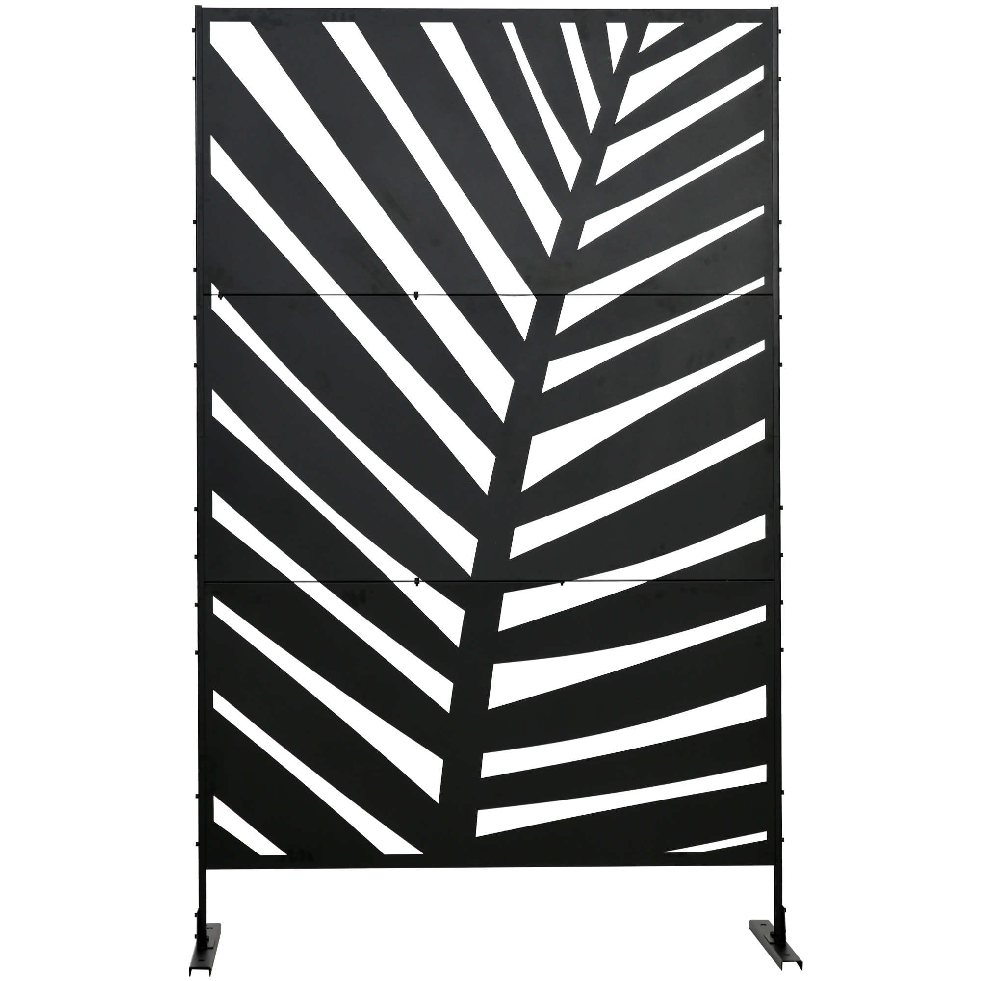 Outdoor-Sichtschutz, lackiert Stahlrahmen, Design: Palmblatt-Silhouette, 1,2 x 2 m, Schwarz