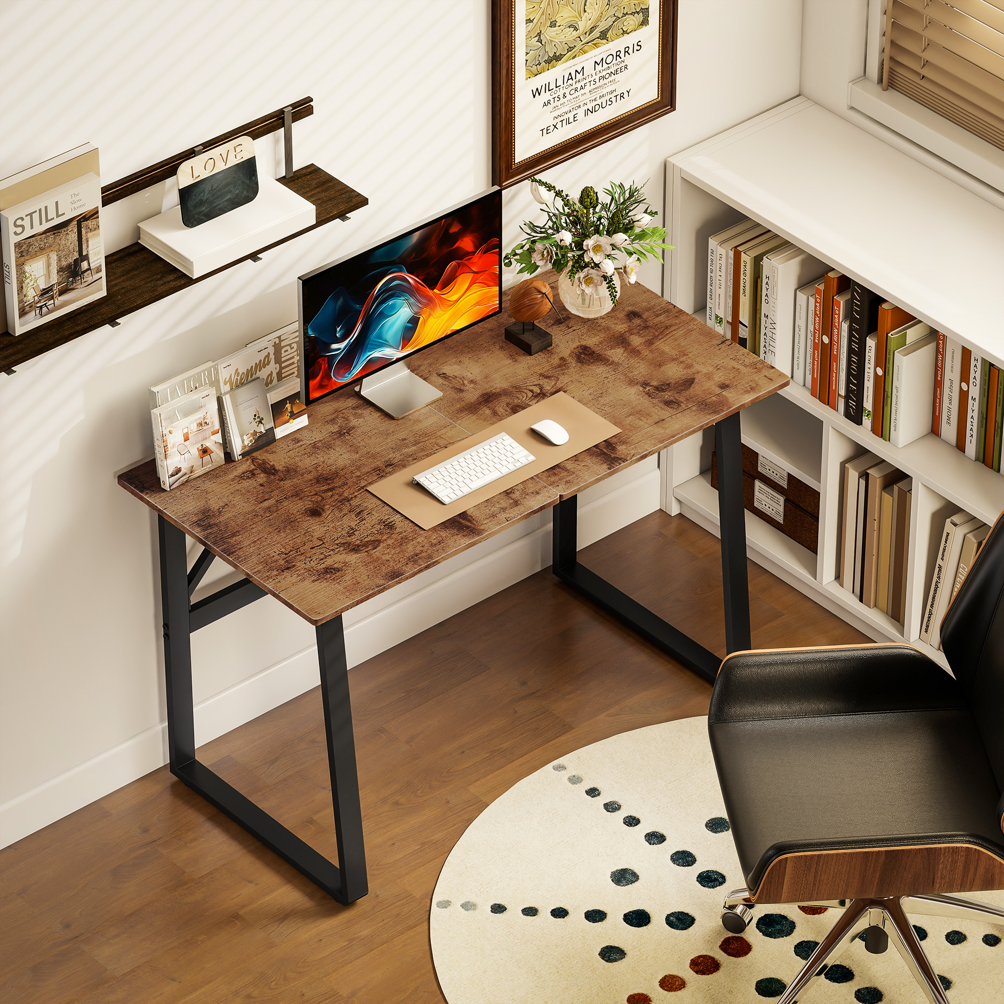 Schreibtisch Computertisch mit Stahlrahmen Bürotisch PC Tisch 120x60x76cm Rustikal-Braun+Schwarz