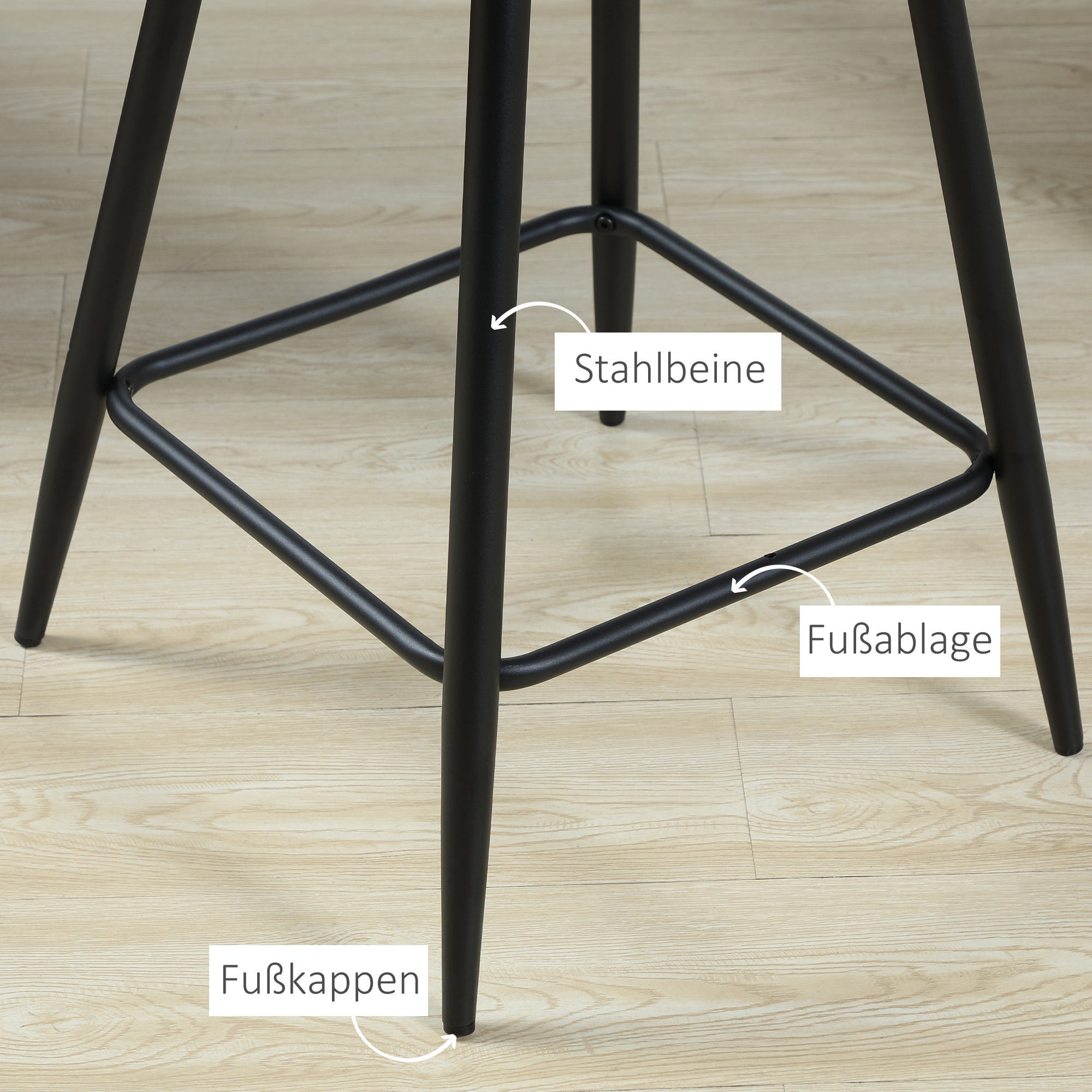 2er-Set Barhocker im Retrodesign, Samtoptik, inkl. Fußstütze 50 cm x 56 cm x 98 cm Grau
