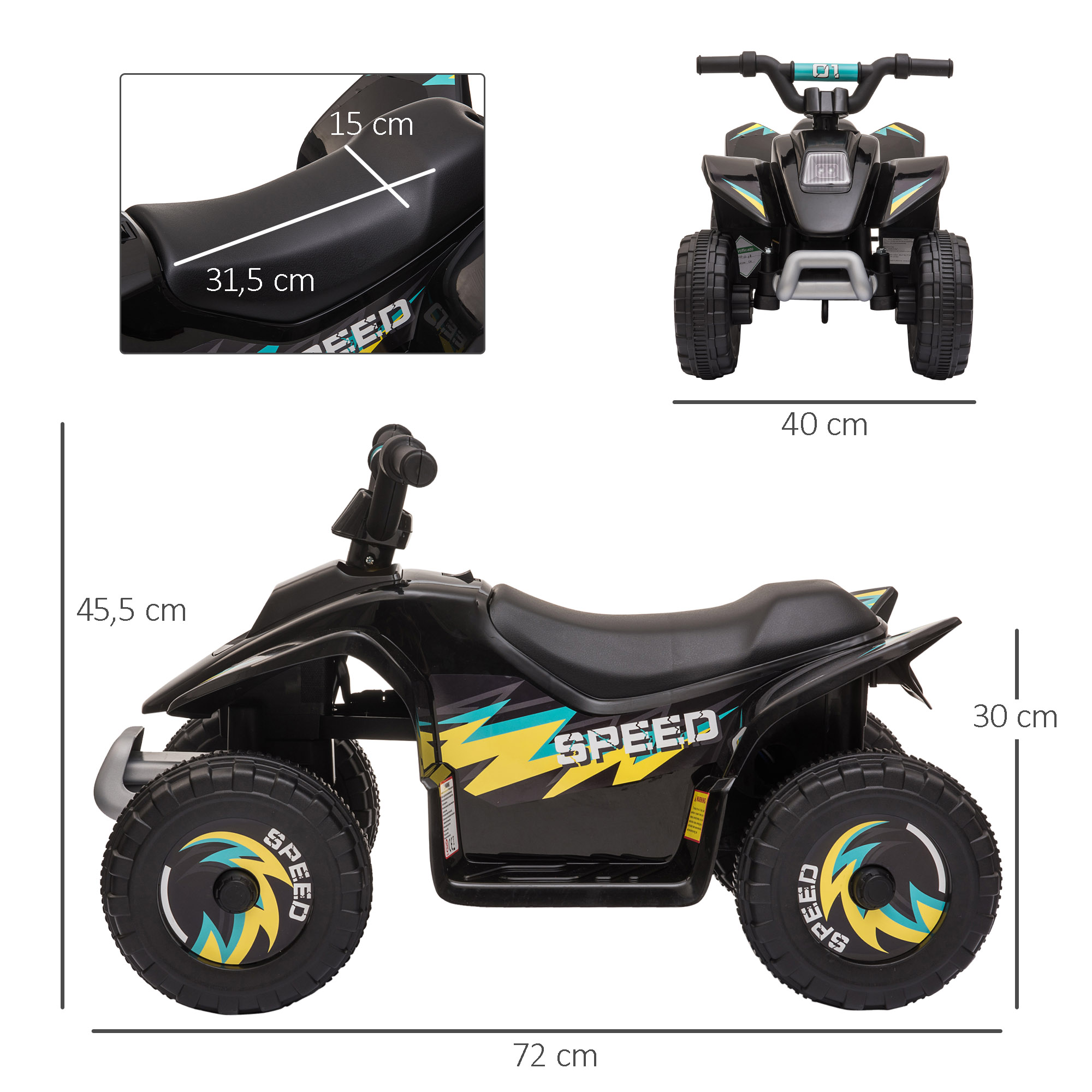 Kinder Quad Elektro 6V Kinderquad mit Vorwärts-, Rückwärtsfunktion für Kinder 1,5-3 Jahre bis 20 kg Schwarz