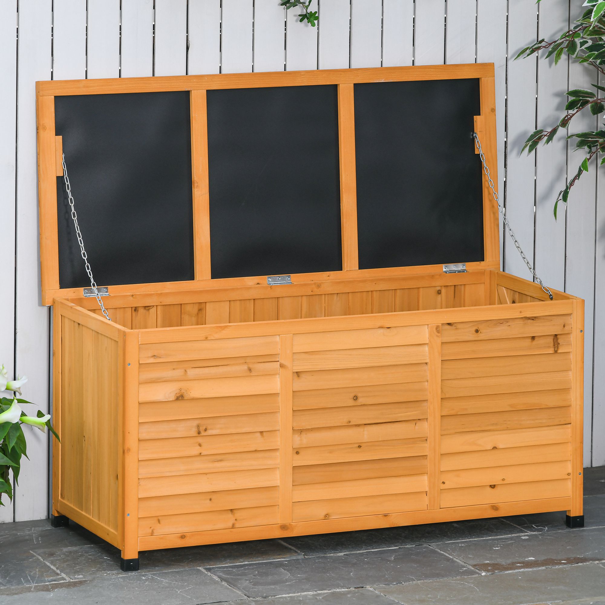 Gartenbox, Kissenbox, Aufbewahrungsbox, Aufbewahrungsbox, Gartentruhe, wetterbeständig, Massivholz, 127 x 56 x 60 cm Gelb
