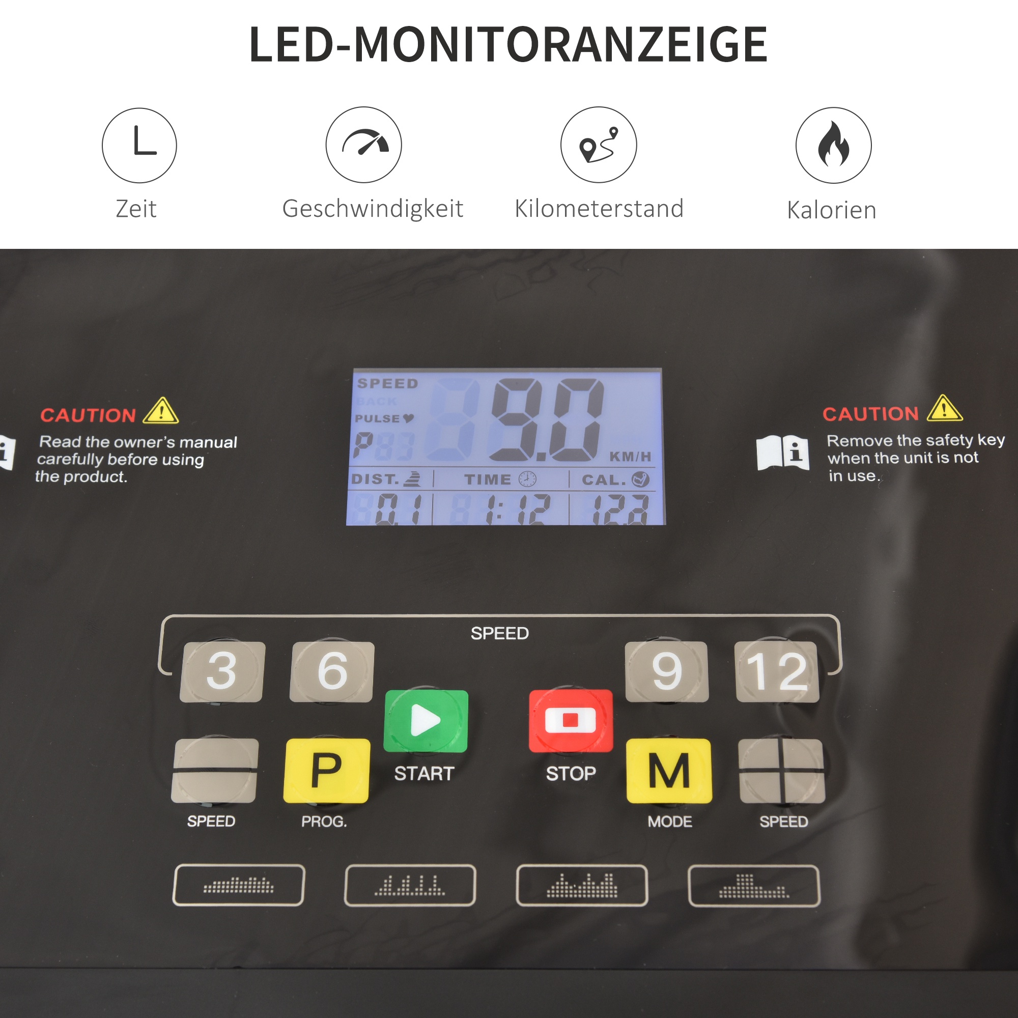 Laufband Klappbar elektrisch 500 W 1-12 km/h LED-Display Getränkehalter und Handyhalterung sehr gut geeignet für Home Gym Indoor Fitness Schwarz 134 x 60 x 118 cm
