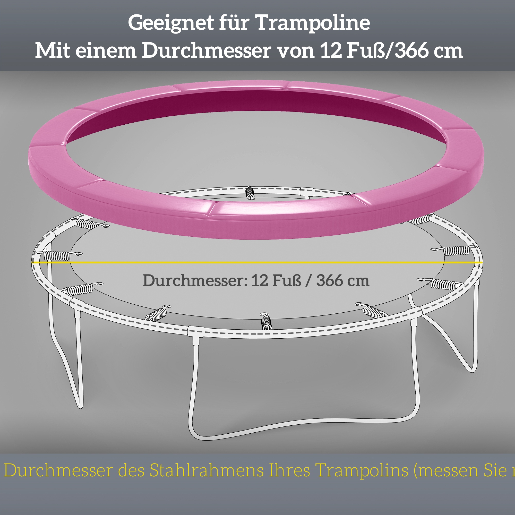Ersatz-Randabdeckung für Trampoline, wasserfest, reißfest, Ø366 cm, Rosa