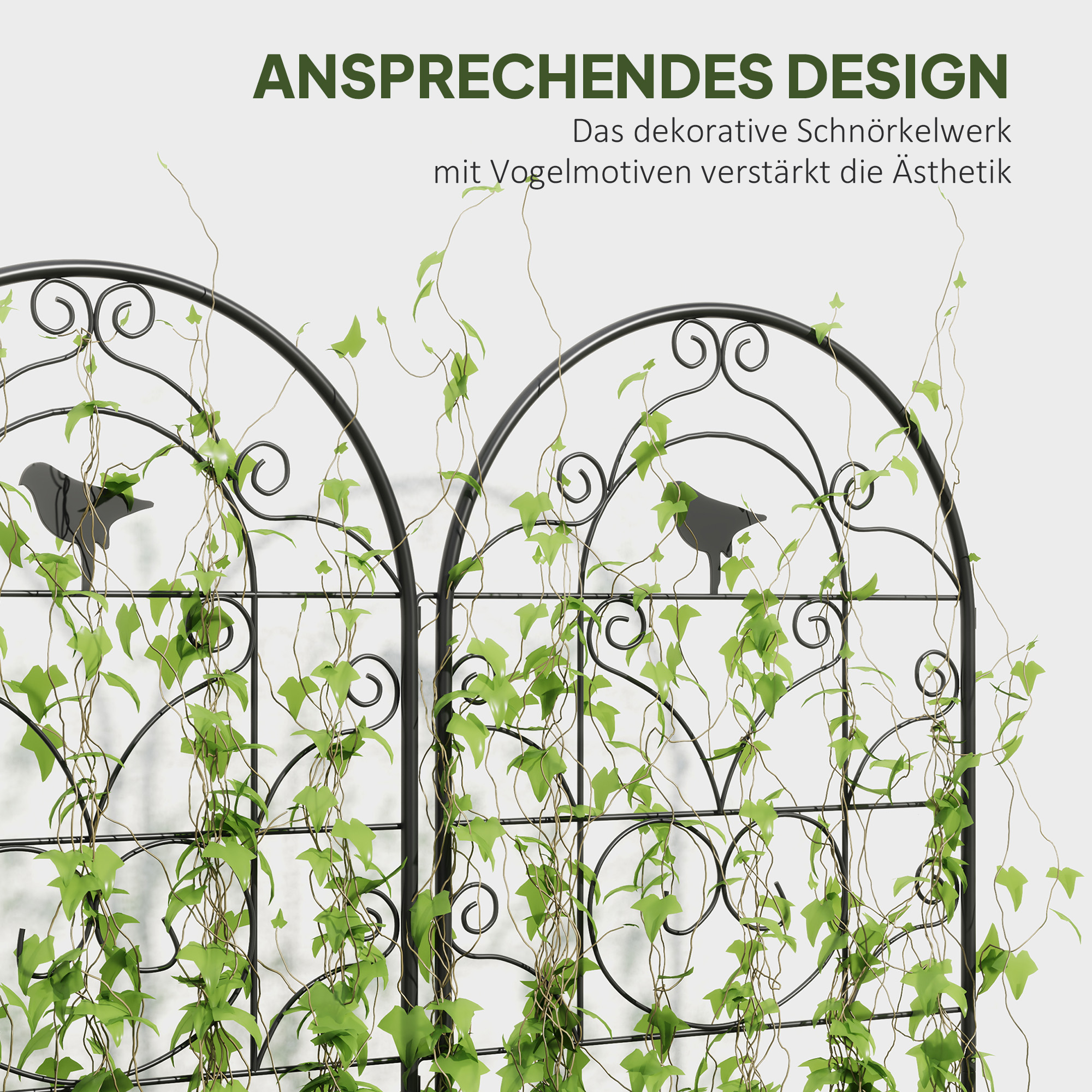 Rankgitter Metall 2er Set zum Stecken rostfrei Rankhilfe mit Vogeldesign für Kletterpflanzen 50x120 cm Schwarz
