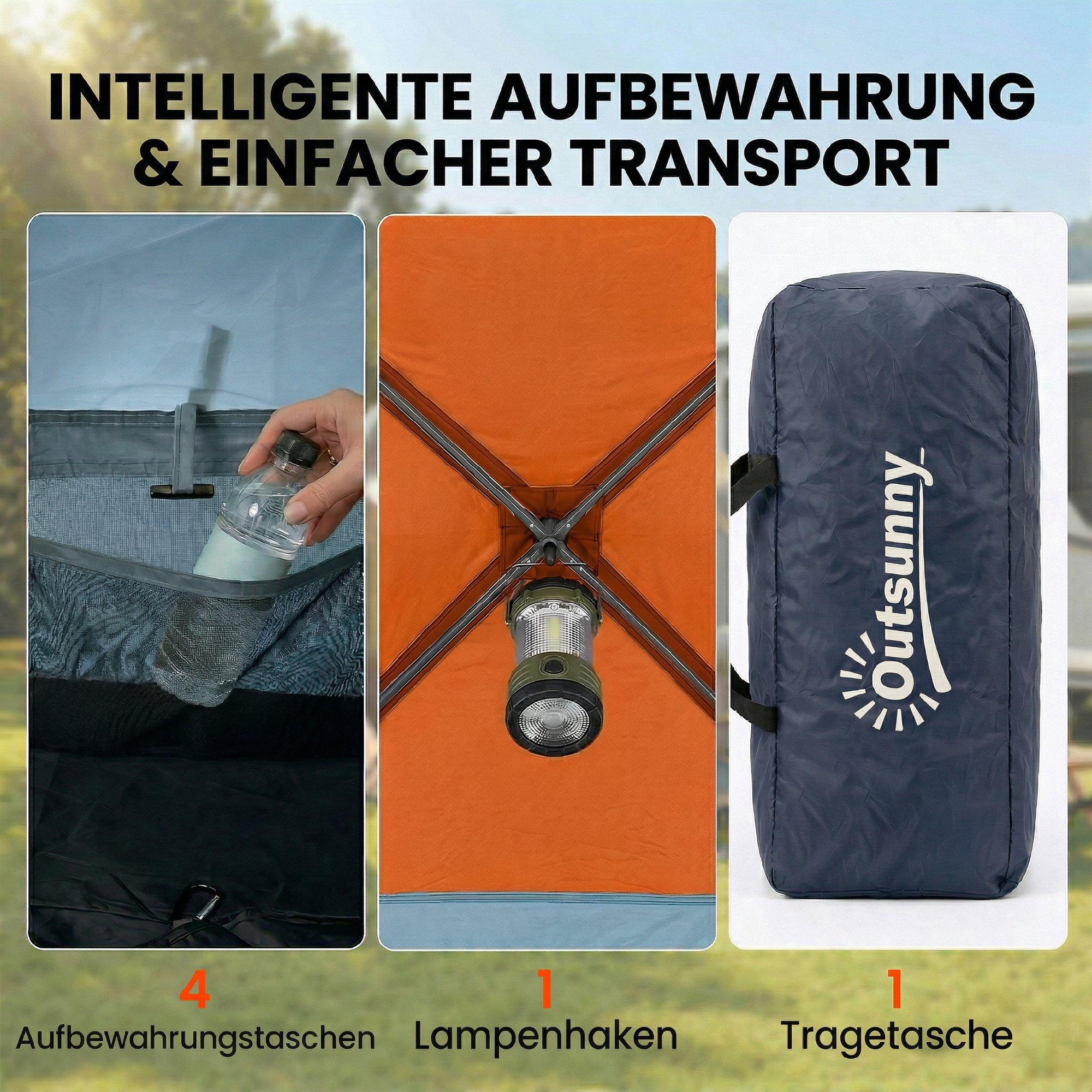Tunnelzelt 4 Personen Familienzelt mit Schlaf- und Wohnzimmer Dachfenstern Bodenplane Stehhöhe 3000 mm Wassersäule