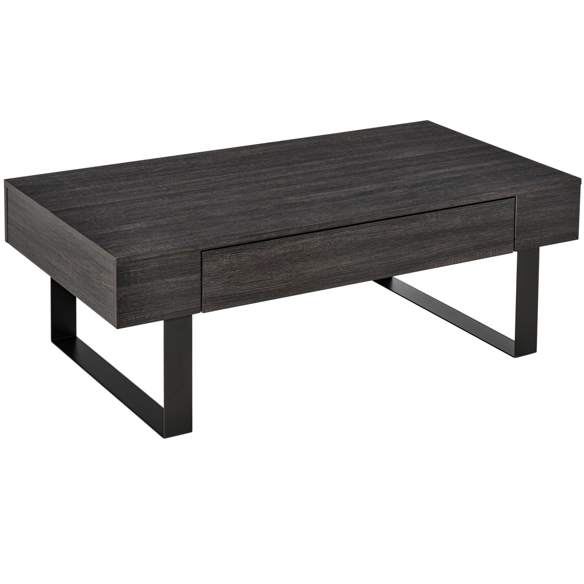Couchtisch Wohnzimmertisch mit Schublade Modern Sofatisch mit Metallrahmen Beistelltisch Kaffeetisch für Wohnzimmer 110 x 60 x 40 cm, Dunkelgrau