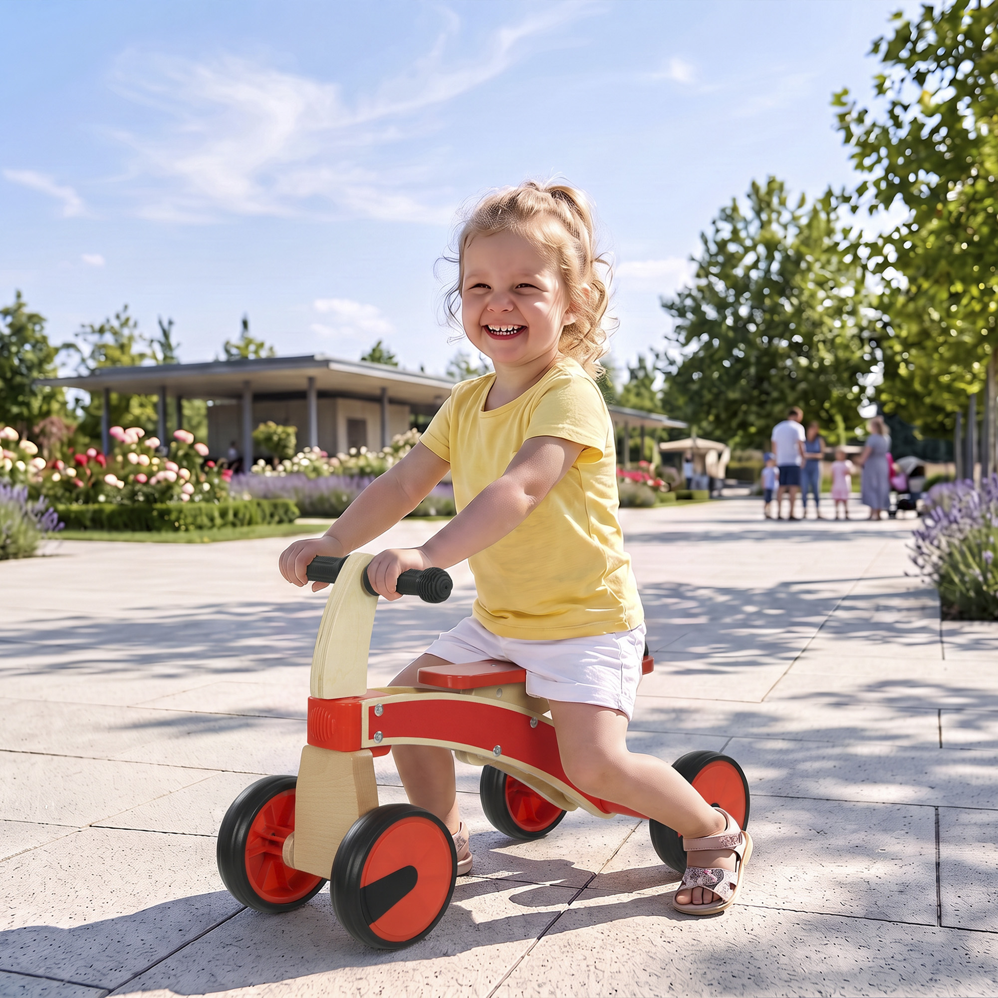 Rutschauto Kinder, Holz Rutschfahrzeug mit EVA-Rädern, höher Rückenlehne Kinder von 2–3 Jahre, Rot