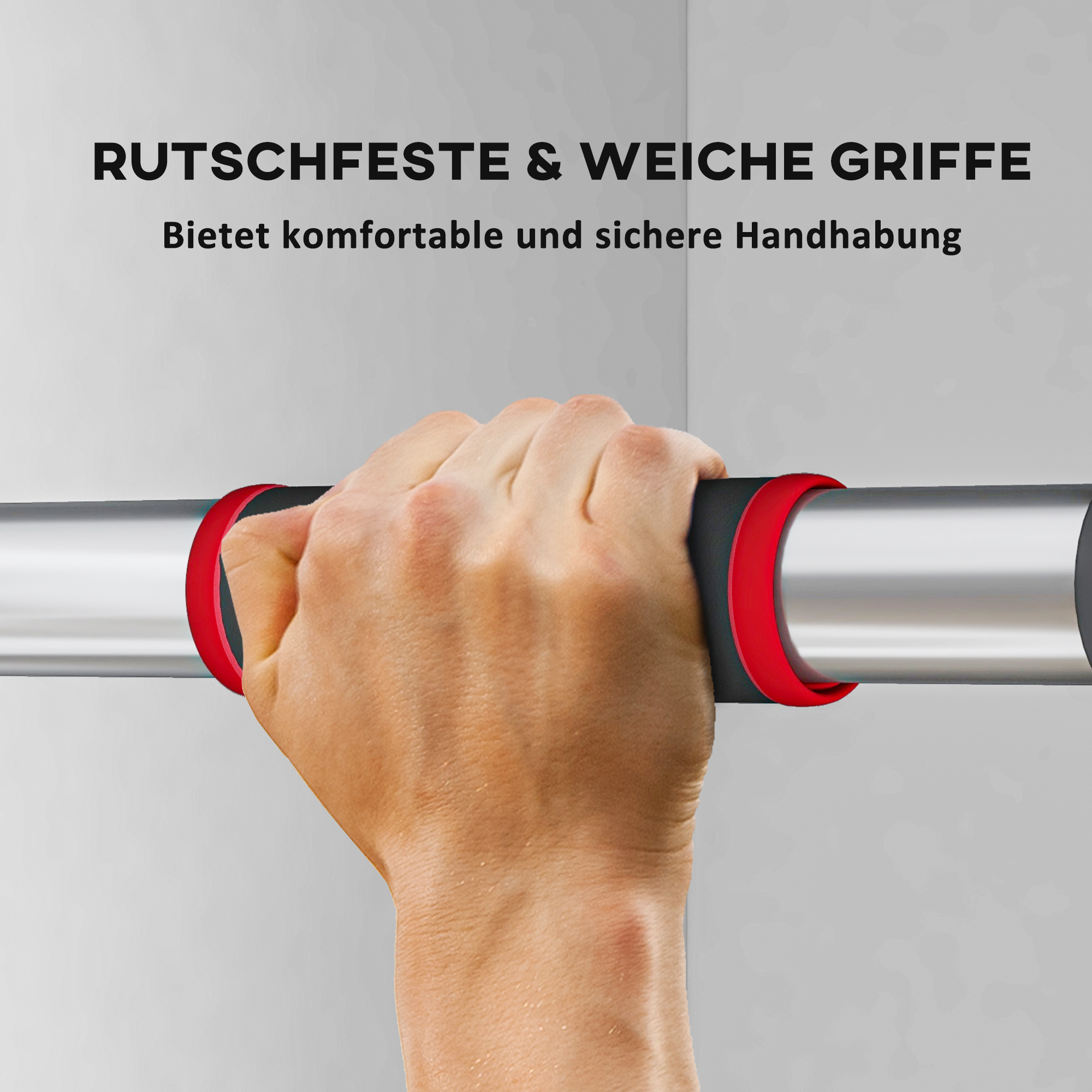 Klimmzugstange für Türrahmen, verstellbar, ohne Bohren, Stahl, bis 200 kg, 75-92 x 10 x 7 cm, Schwarz/Rot