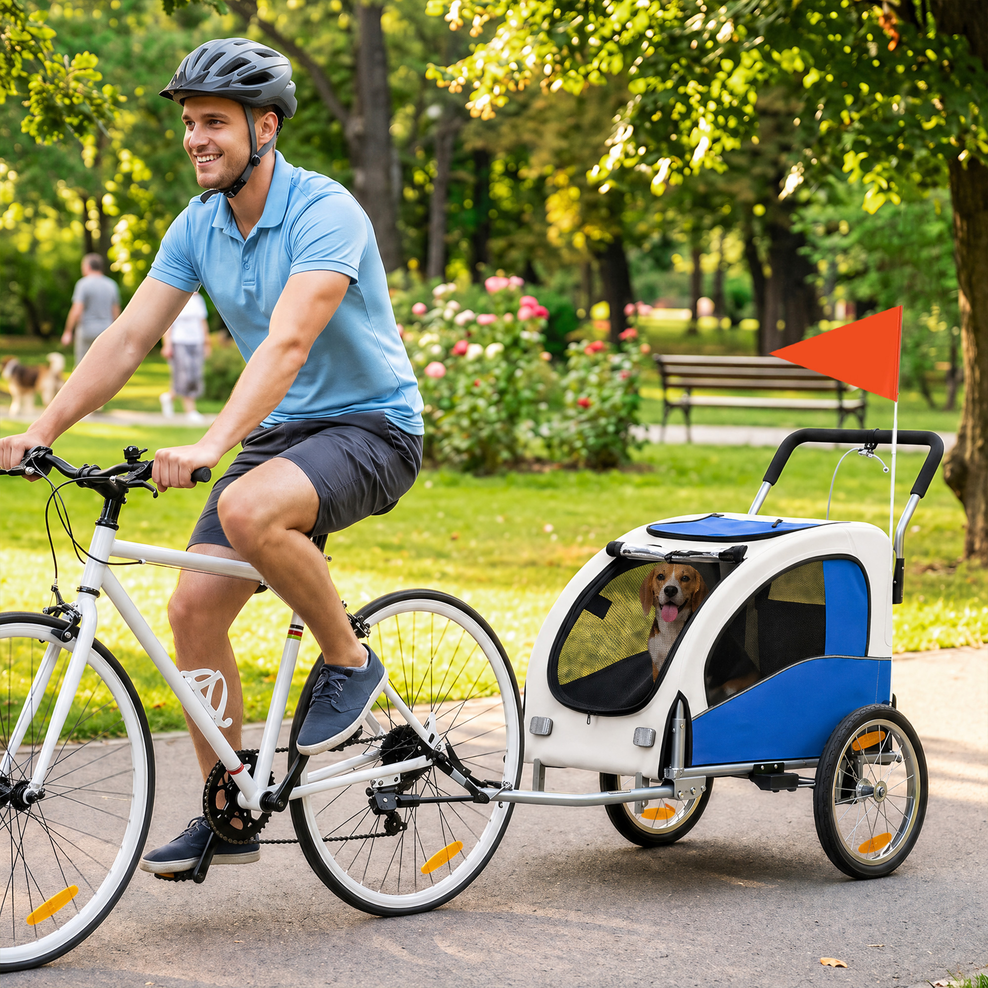 2-in-1 Hundeanhänger für Fahrrad Faltbarer Hundebuggy für kleine & mittelgroße Hunde bis 20 kg, Hellgrau