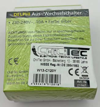 DELPHI Wechsel-Schalter / 250V~/ 10A, inkl. Rahmen, UP, silber