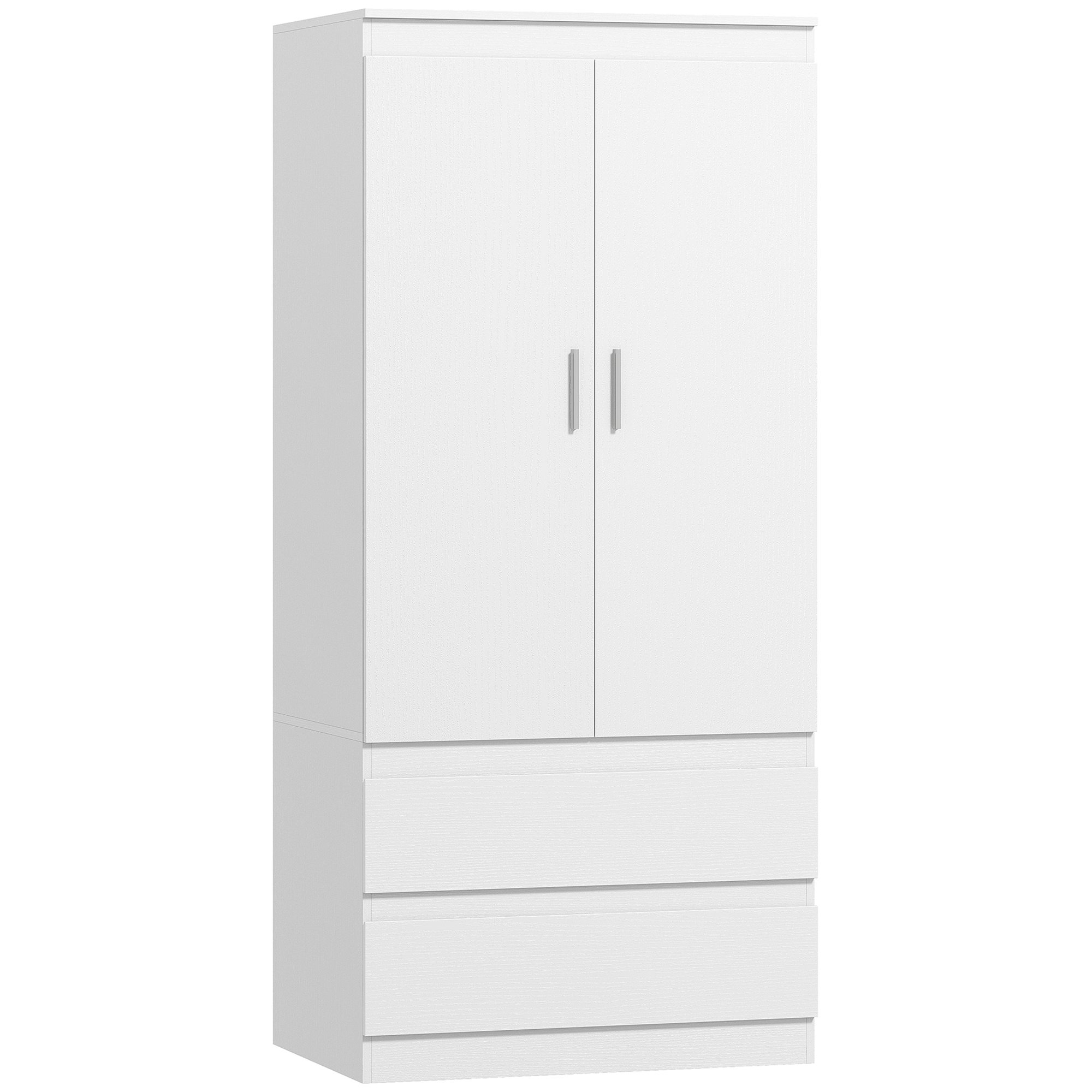 Schlafzimmer-Garderobe mit 2 Türen, 2 Schubladen, 3 Fächer, Holz, Weiß