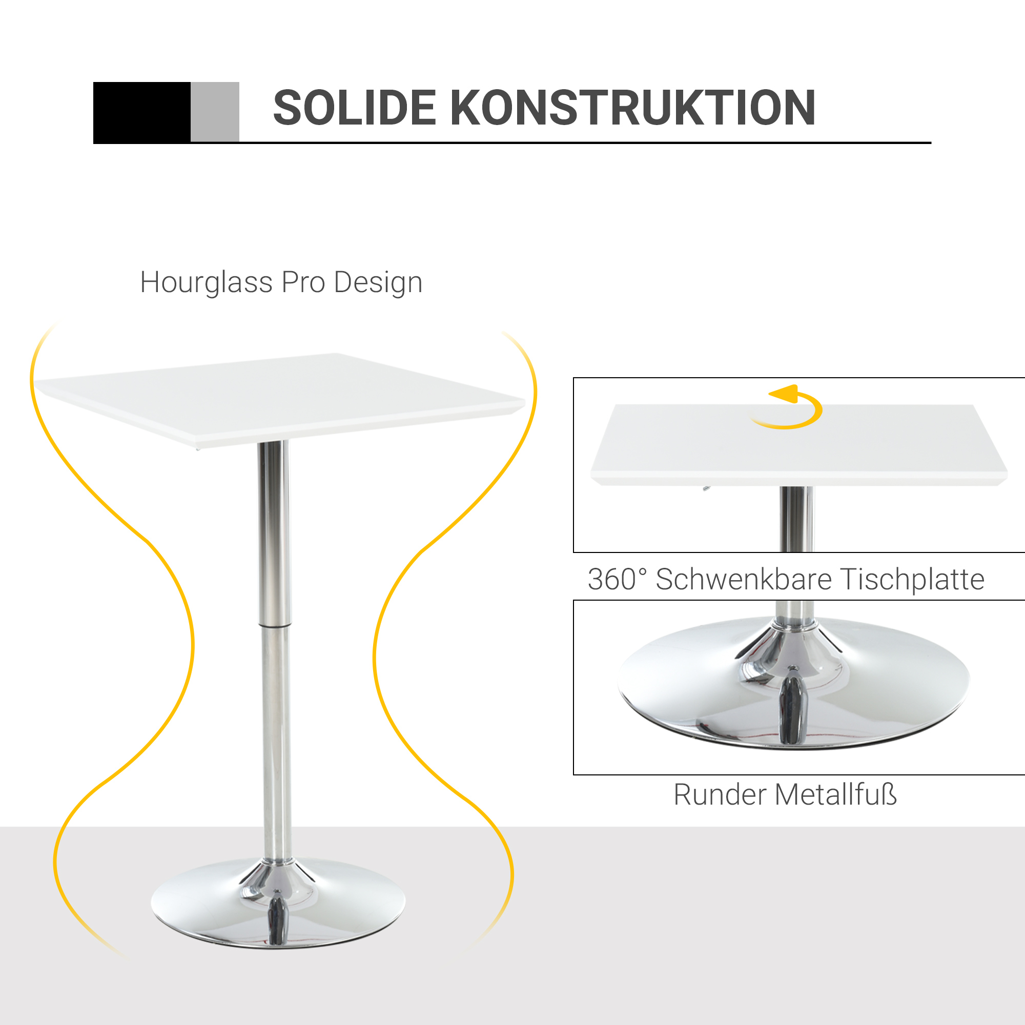 Bartisch Bistrotisch Pub Höhenverstellbarer Quadratischer Stehtisch Tisch Stahl Weiß 60 x 60 x 69-92 cm