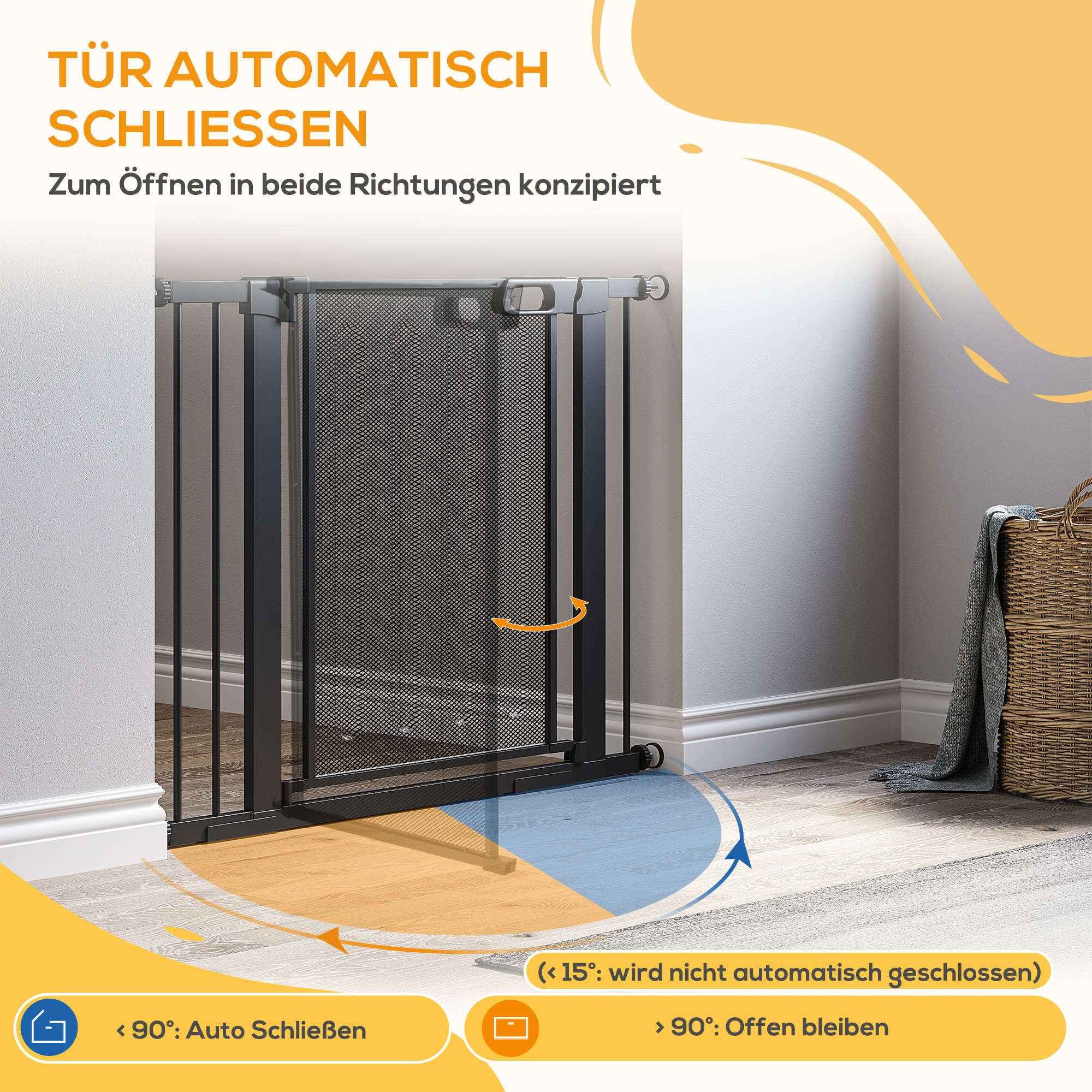 Treppenschutzgitter Haustiergitter Hundeschutzgitter, verstellbar von 75 cm - 103 cm, Schwarz