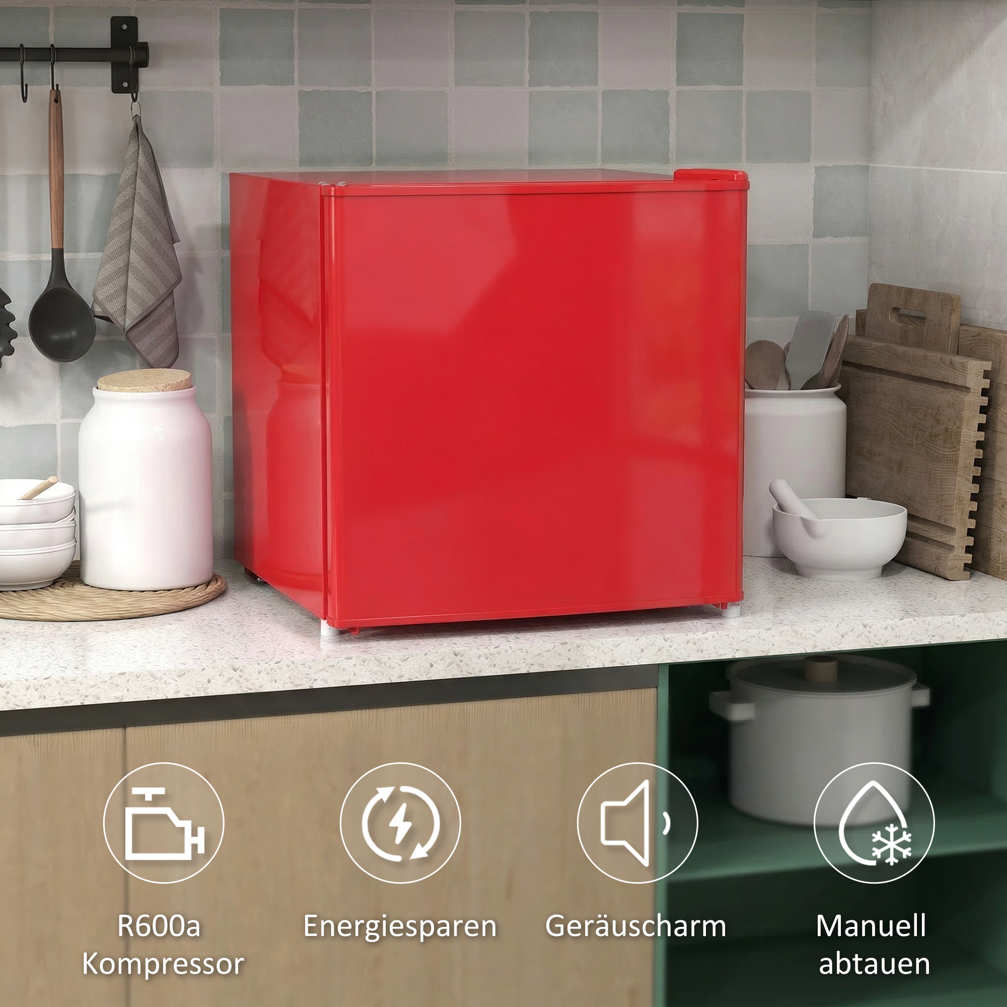 Tischgefrierschrank mit 35 Liter Kapazität, kleiner Gefrierschrank mit umkehrbarer Tür, Rot