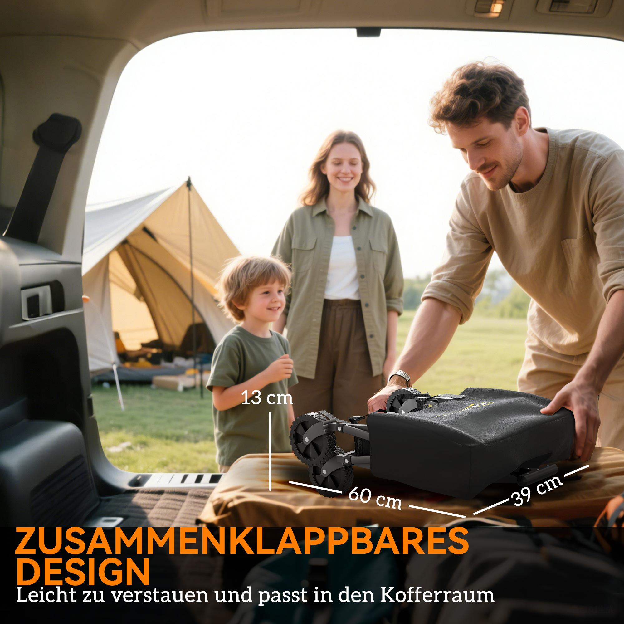 Bollerwagen faltbar Handwagen 360° Gartenwagen mit verstellbarem Griff Strandwagen bis 60 kg für Sport Einkauf Schwarz