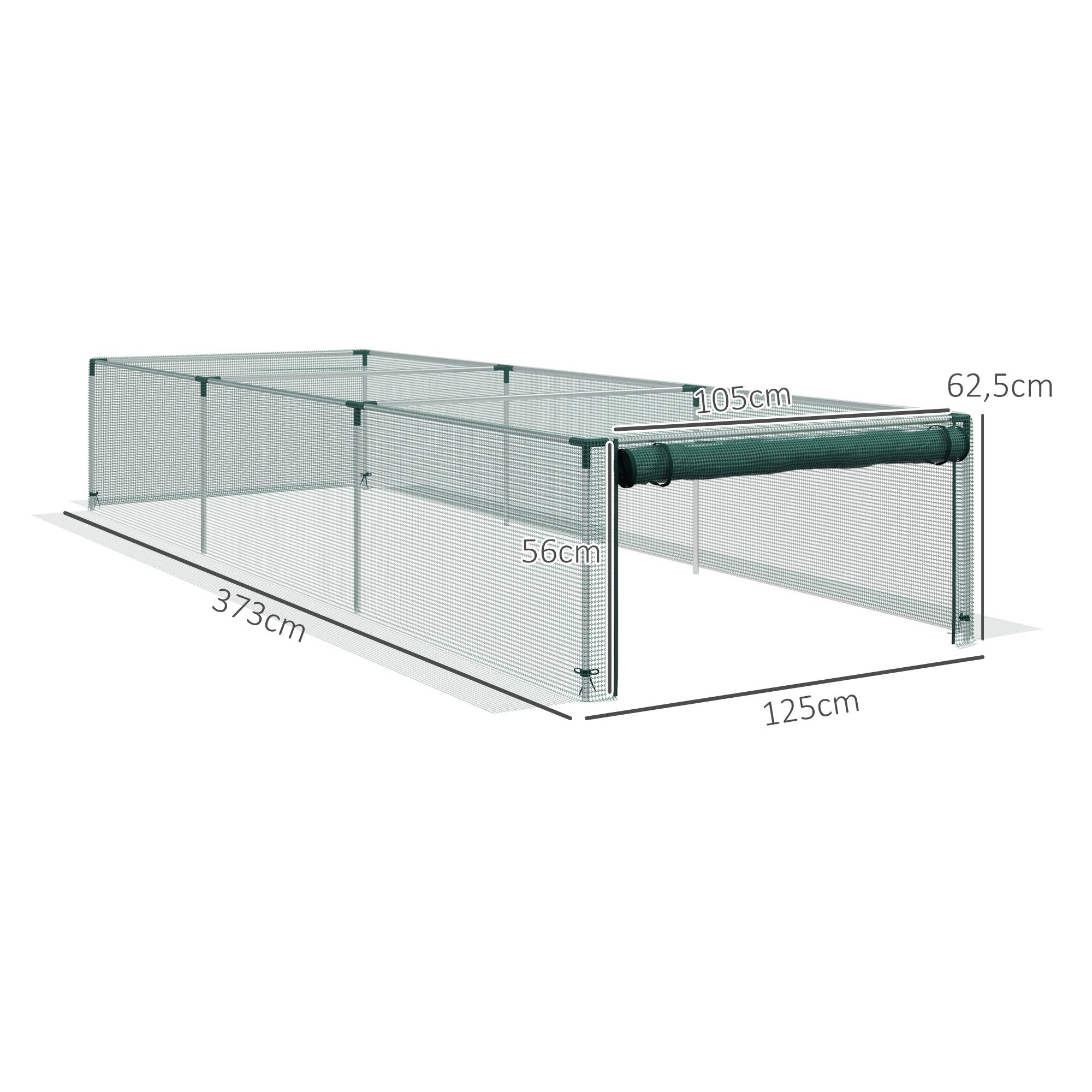 Pflanzenschutznetz, Gemüseschutz, Reißverschlusstür, Stahlrahmen, 125x125x62,5 cm, Grün/Silber