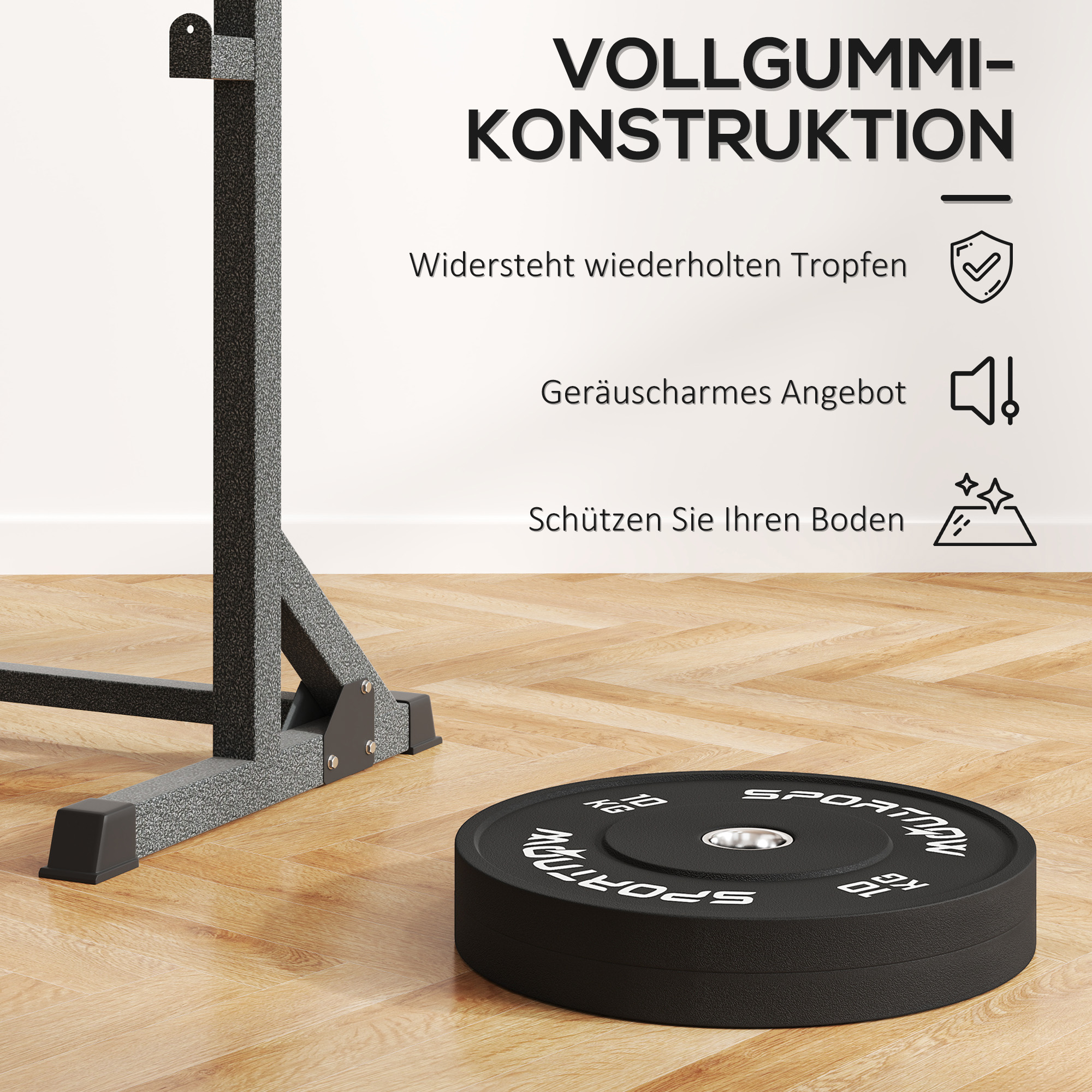 Hantelscheiben-Set, 2 x 10 kg, olympischer Standard, Gummi, geräuscharm, Schwarz