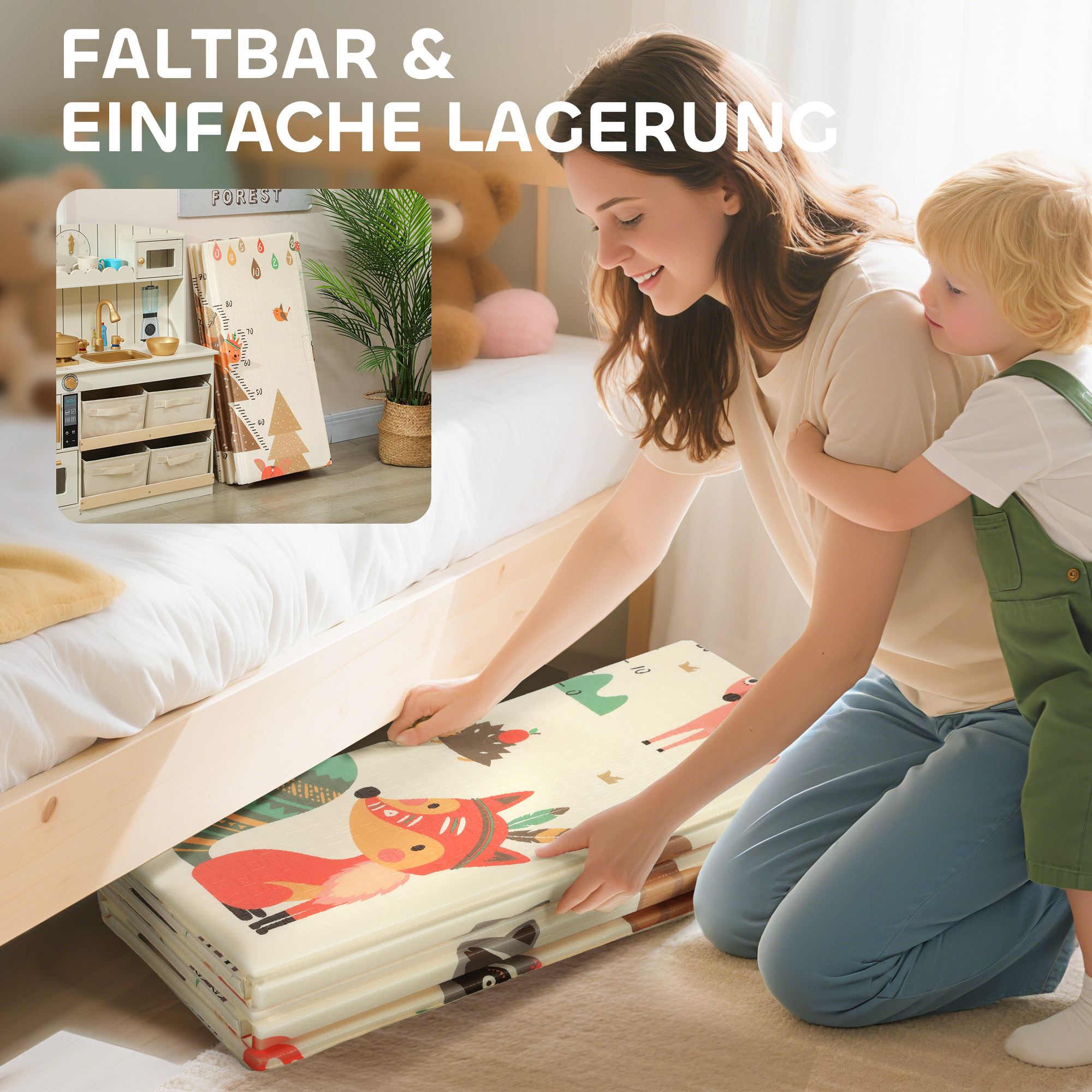Spielmatte Baby 196 x 176 x 1,5 cm faltbar Doppelseitige Krabbelmatte Mehrfarbig