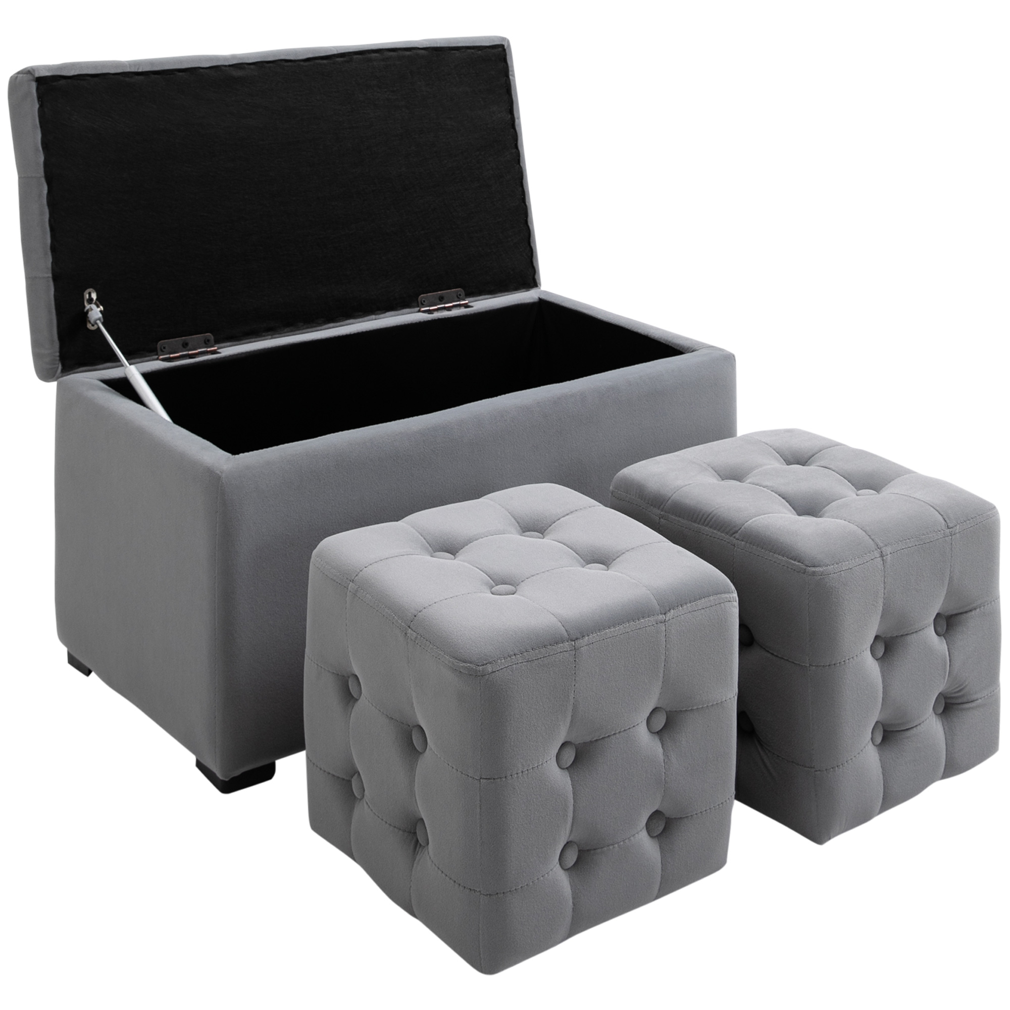 3-teiliges Set mit Stauraum, 2 x Sitzhocker, Polster-Sitztruhe, Fußhocker, Aufbewahrungsbox, Fußablage, belastbar bis 130 kg, Mikrofaserstoff, Schaumstoff, 75 x 40 x 42 cm, Hellgrau 3-teiliges Set mit Stauraum, 2 x Sitzhocker, Polster-Sitztruhe, Fußhocker, Aufbewahrungsbox, Fußablage, belastbar bis 130 kg, Mikrofaserstoff, Schaumstoff, 75 x 40 x 42 cm, Hellgrau