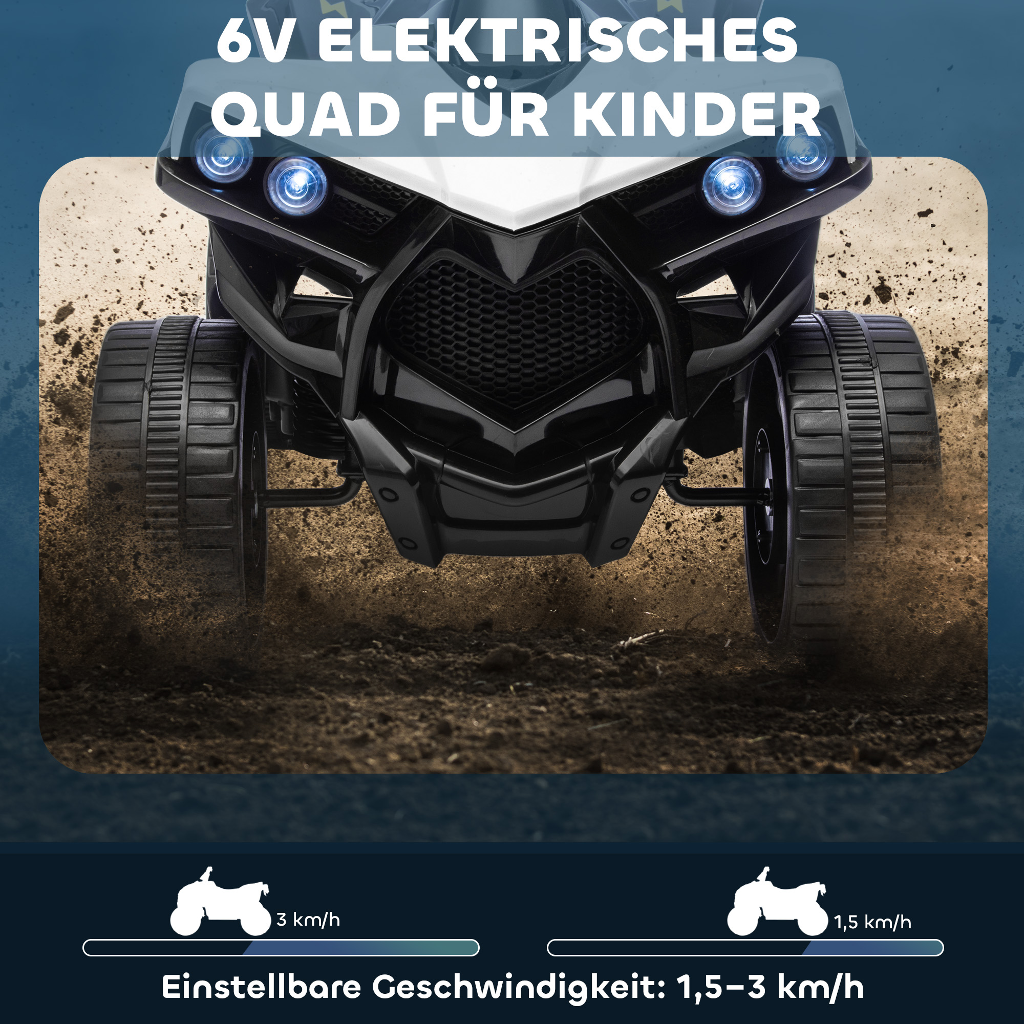 Kinder Quad Elektro 6V Kinderquad mit Vorwärts-, Rückwärtsfunktion, Musik, LED-Scheinwerfer Weiß