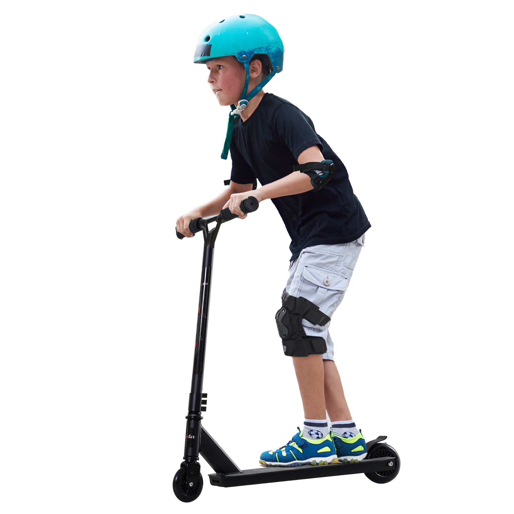 Pro Stunt Scooter für Kinder & Erwachsene, Freestyle Tretroller, 100mm Kunstleder-Räder, Aluminium Schwarz, für Tricks